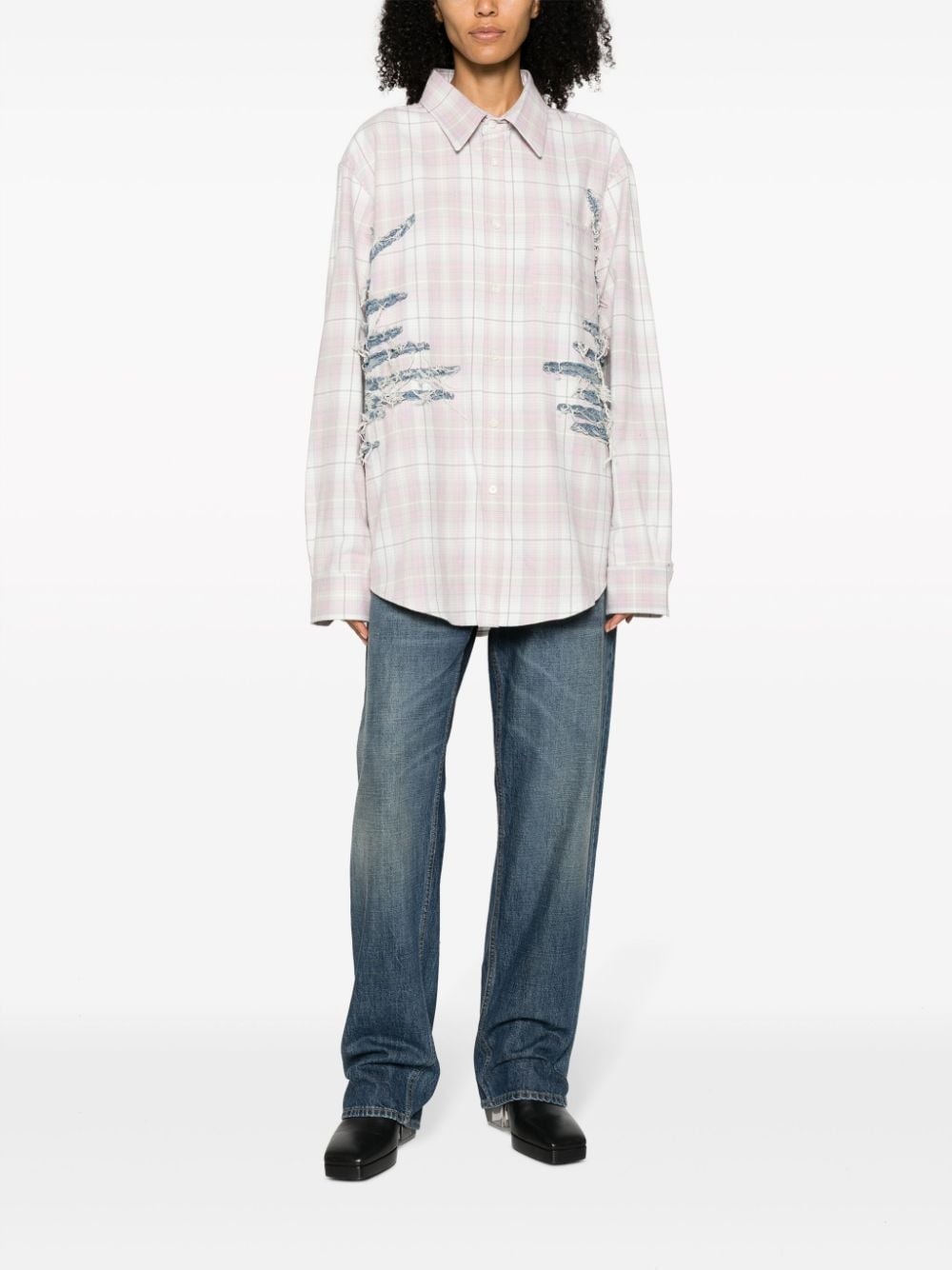 whisker-embroidered check shirt - 3