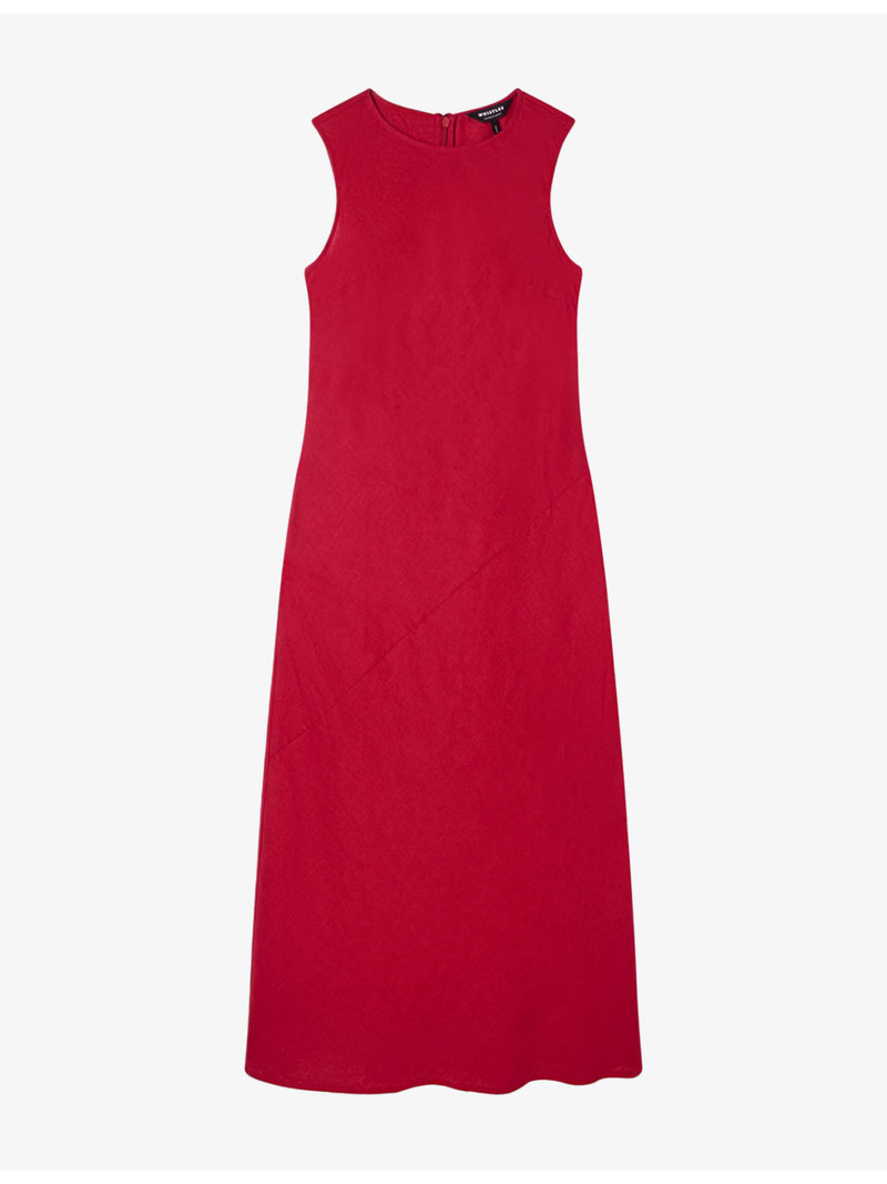 Bias-Cut Sleeveless Linen Midi Dress 1