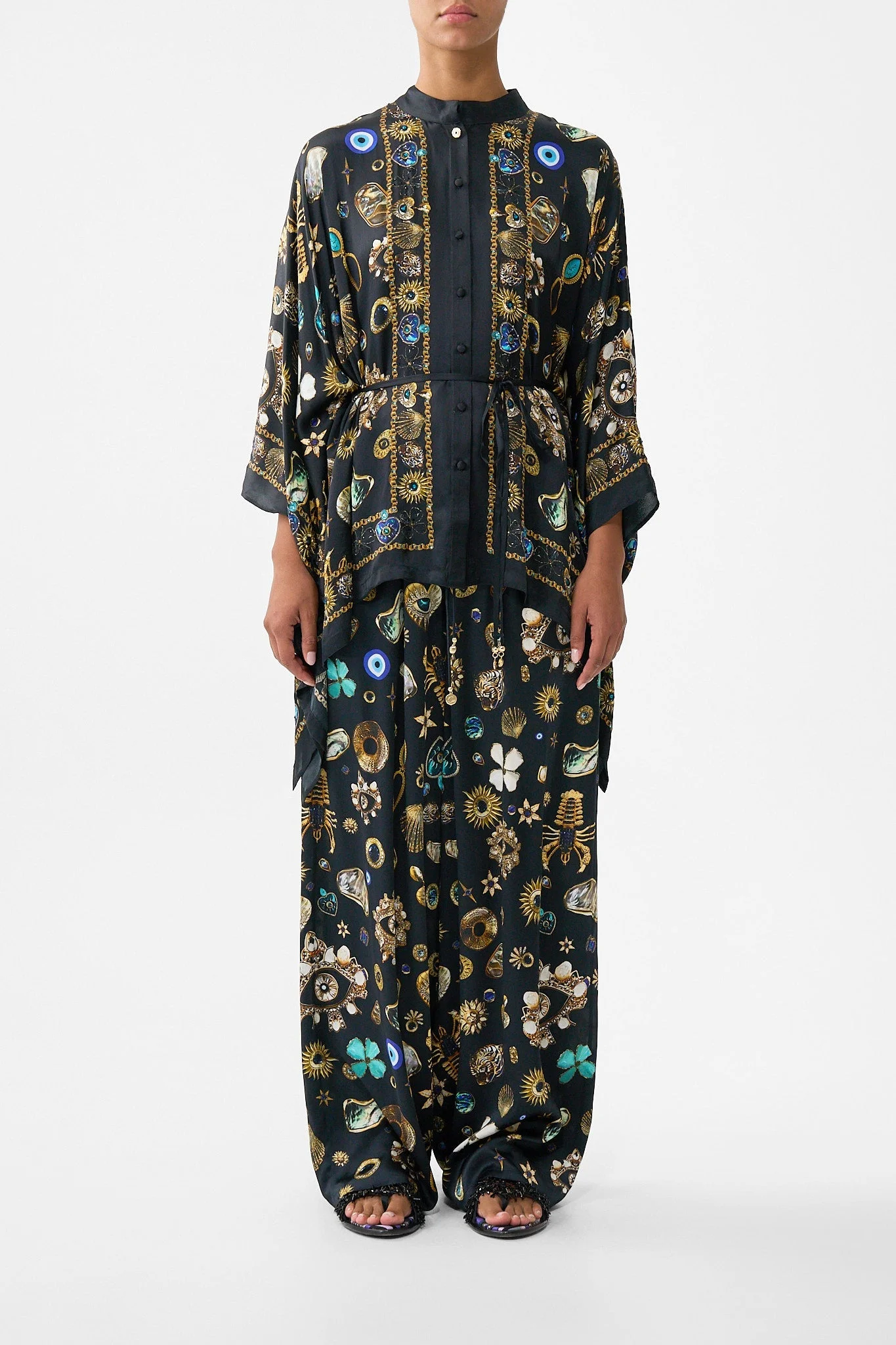 BUTTON THROUGH SCARF BLOUSE - 1