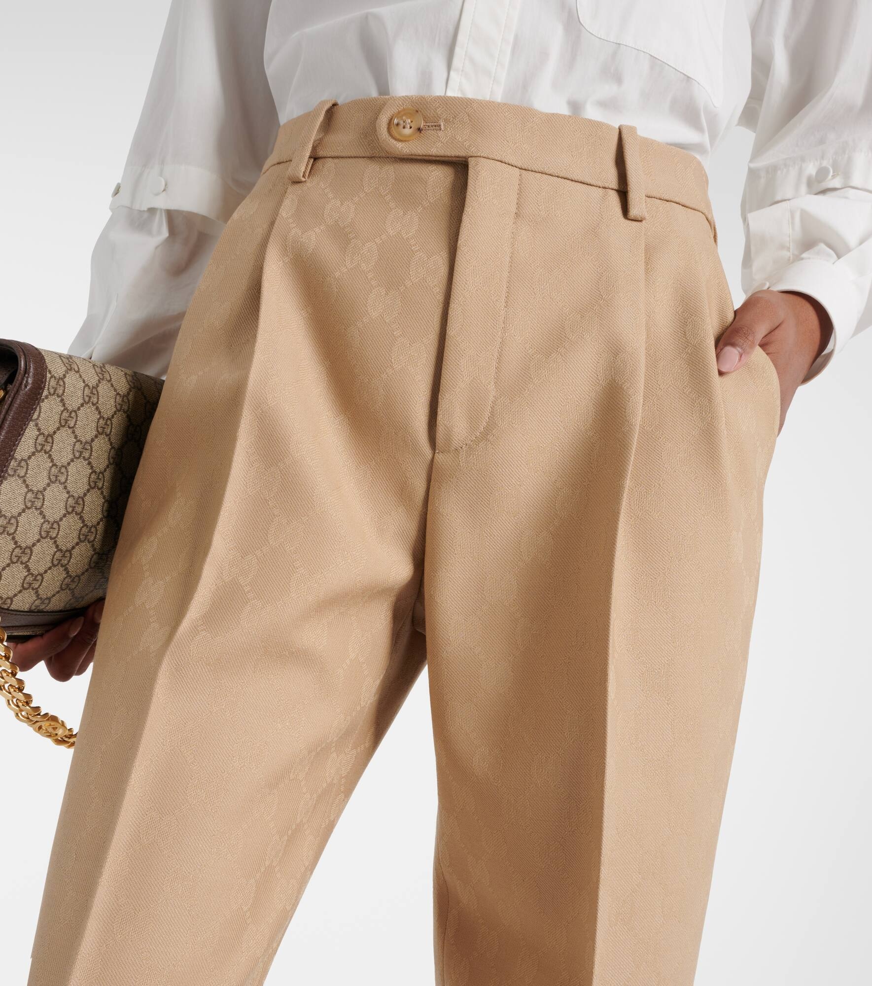 GG wool jacquard straight pants - 4