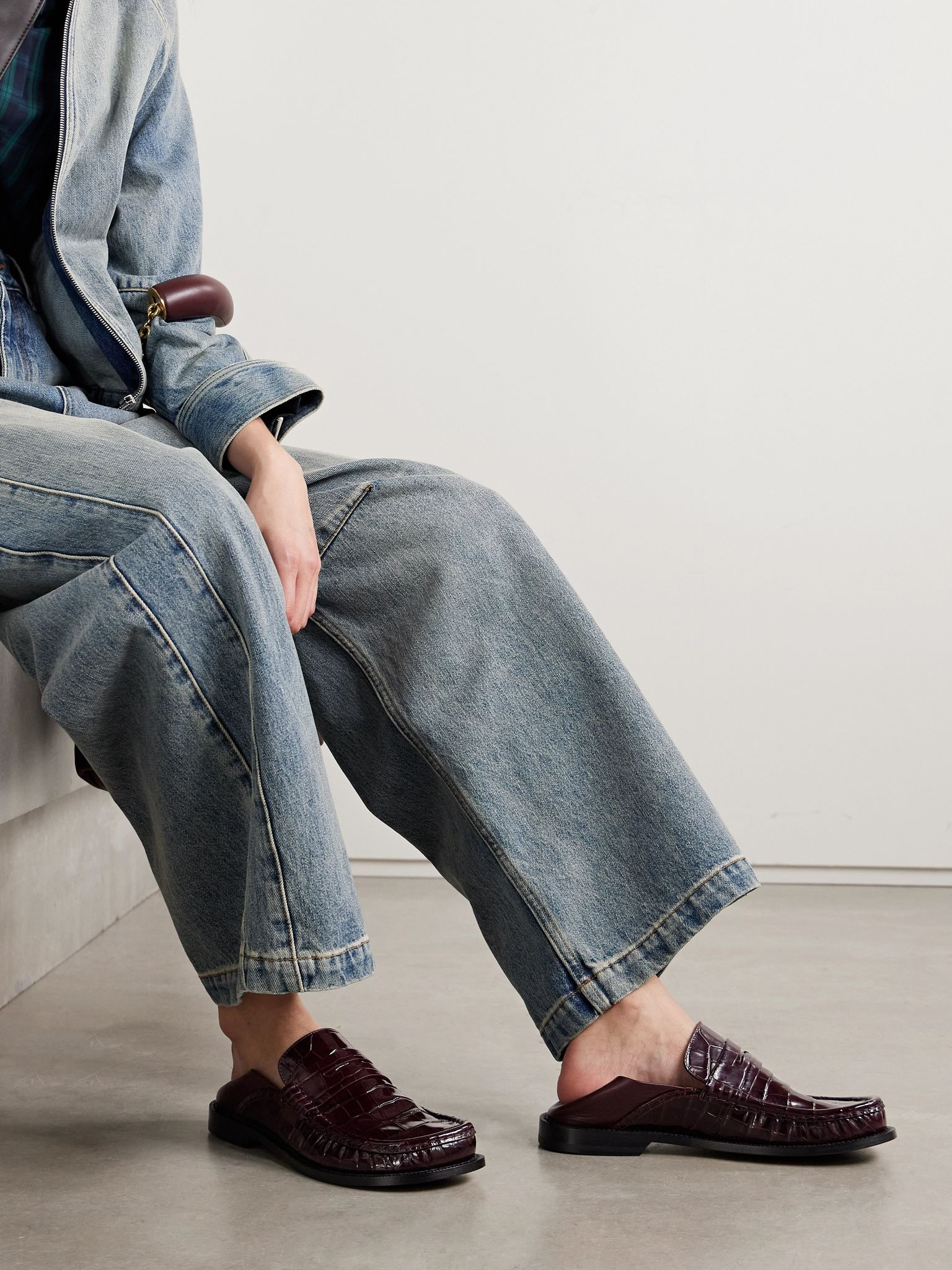 Campo collapsible-heel croc-effect leather loafers Burgundy - 6