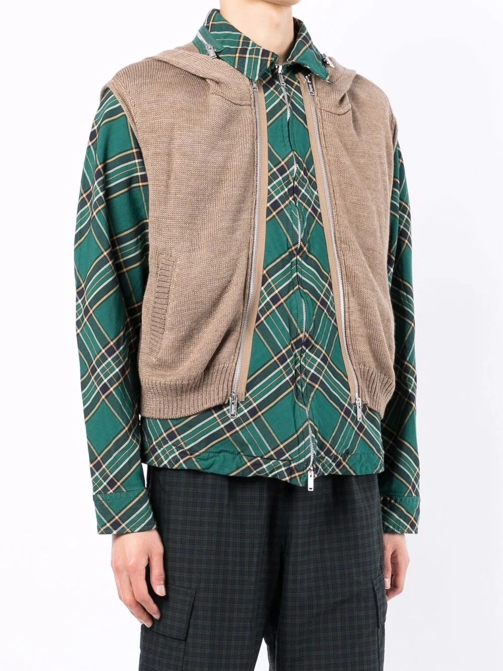 knitted gilet check-print shirt jacket - 3