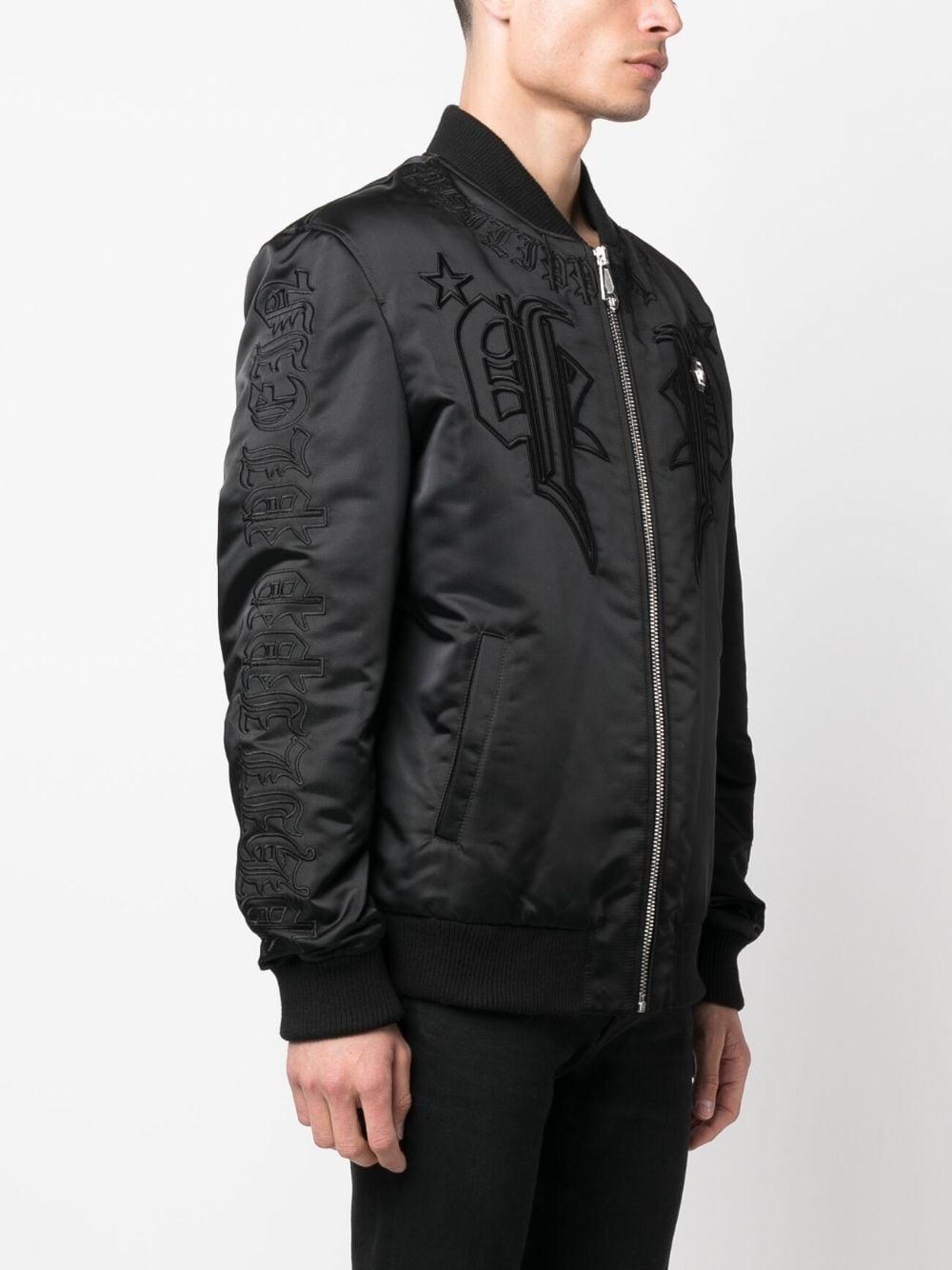 logo-embroidered satin bomber jacket - 3