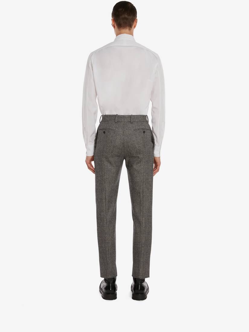 Prince Of Wales Wool Flannel Trouser in Grey - 4