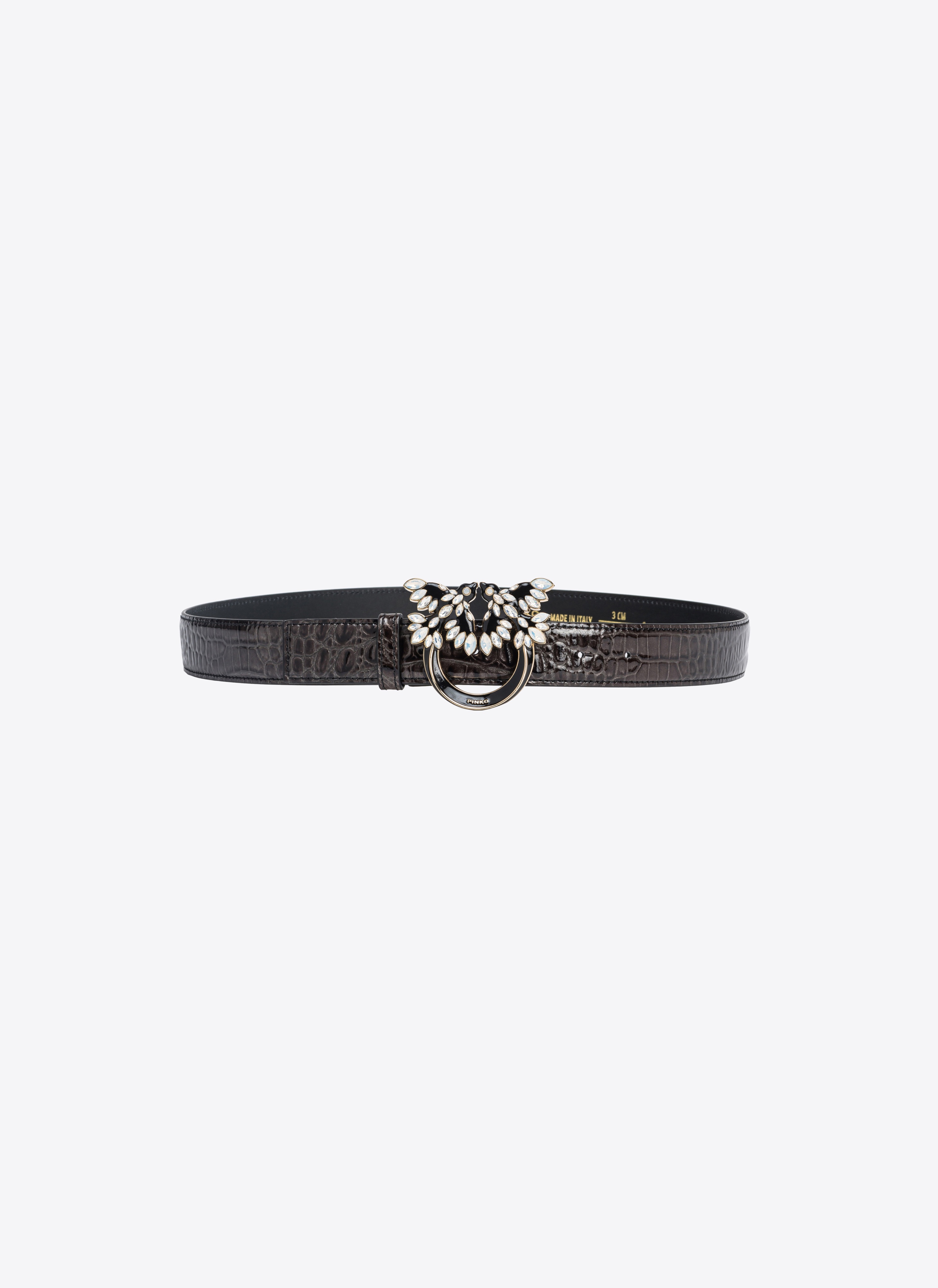 PINKO GALLERIA 3CM CROC-PRINT BELT WITH LOVE BIRDS BUCKLE - 1