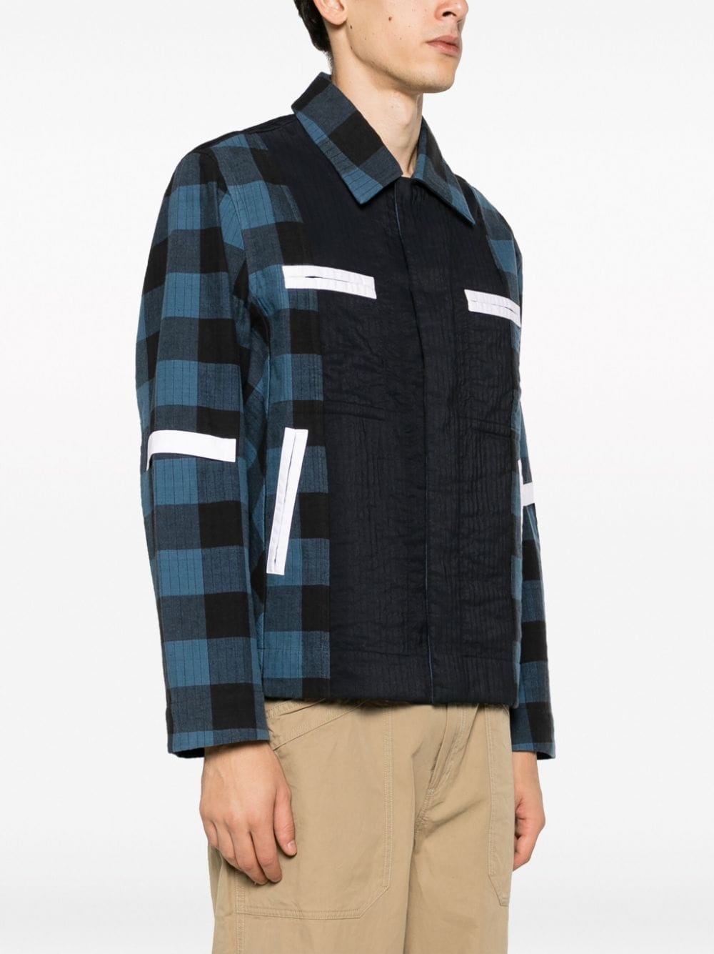 plaid-pattern worker jacket - 3