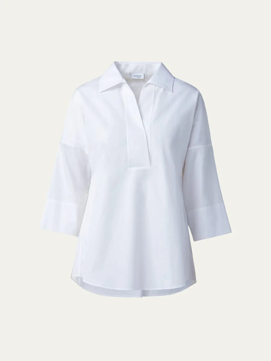 Kimono-Sleeve Split-Neck Blouse - 1