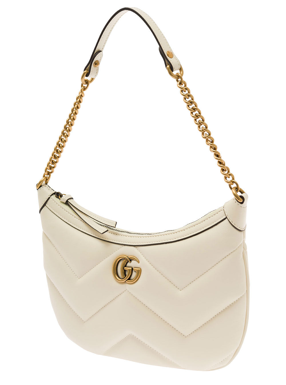 Gucci Women 'Small Gg Marmont' White Shoulder Bag In Matelassé Leather With Chevron Motif Woman - 2