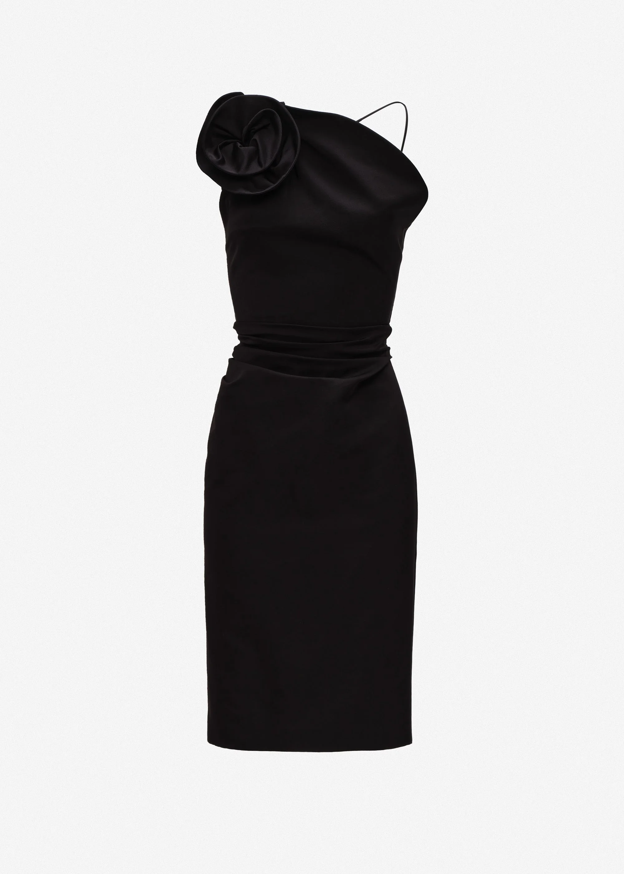 Rose one-shoulder midi dress in black - 1