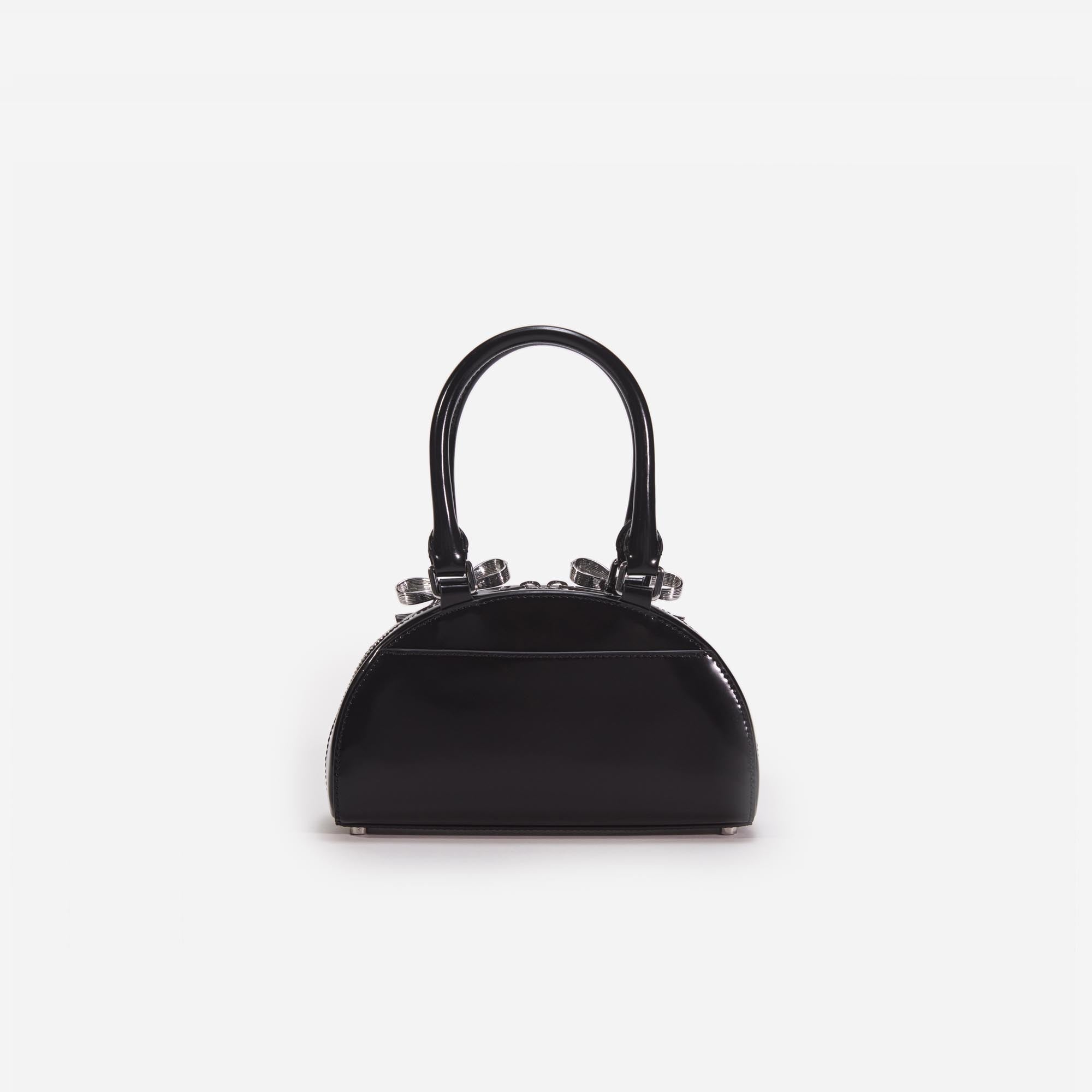 Black Leather Curved Mini Tote Bag - 3