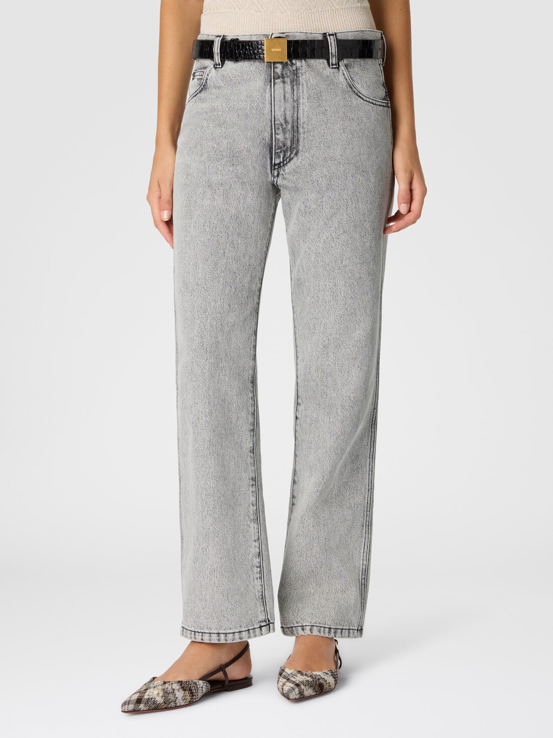 Five-Pocket Mid-Rise Bleached Denim Pants - 4