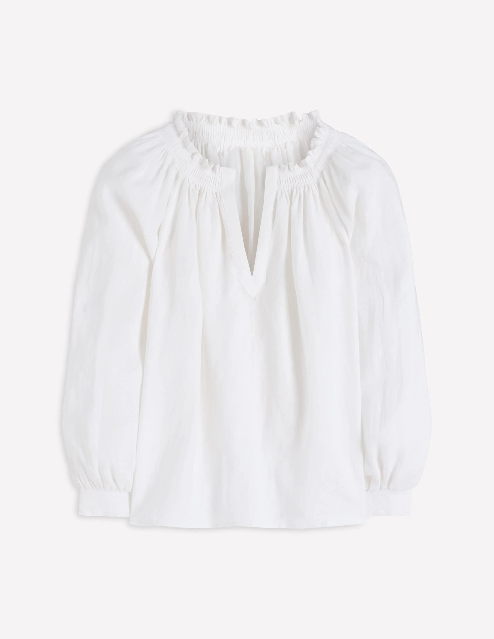 Serena Pleat Neck Linen Top-White - 1