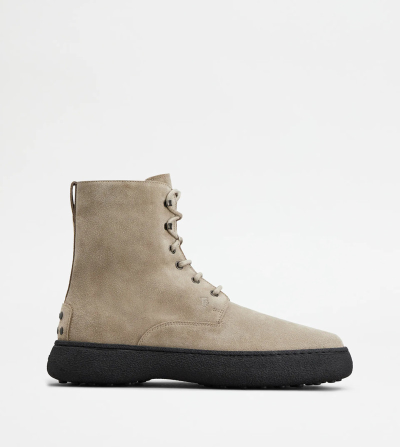 TOD'S W. G. LACE-UP ANKLE BOOTS IN SUEDE - BEIGE 1