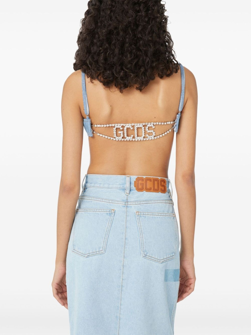 logo-embellished denim bustier top 4