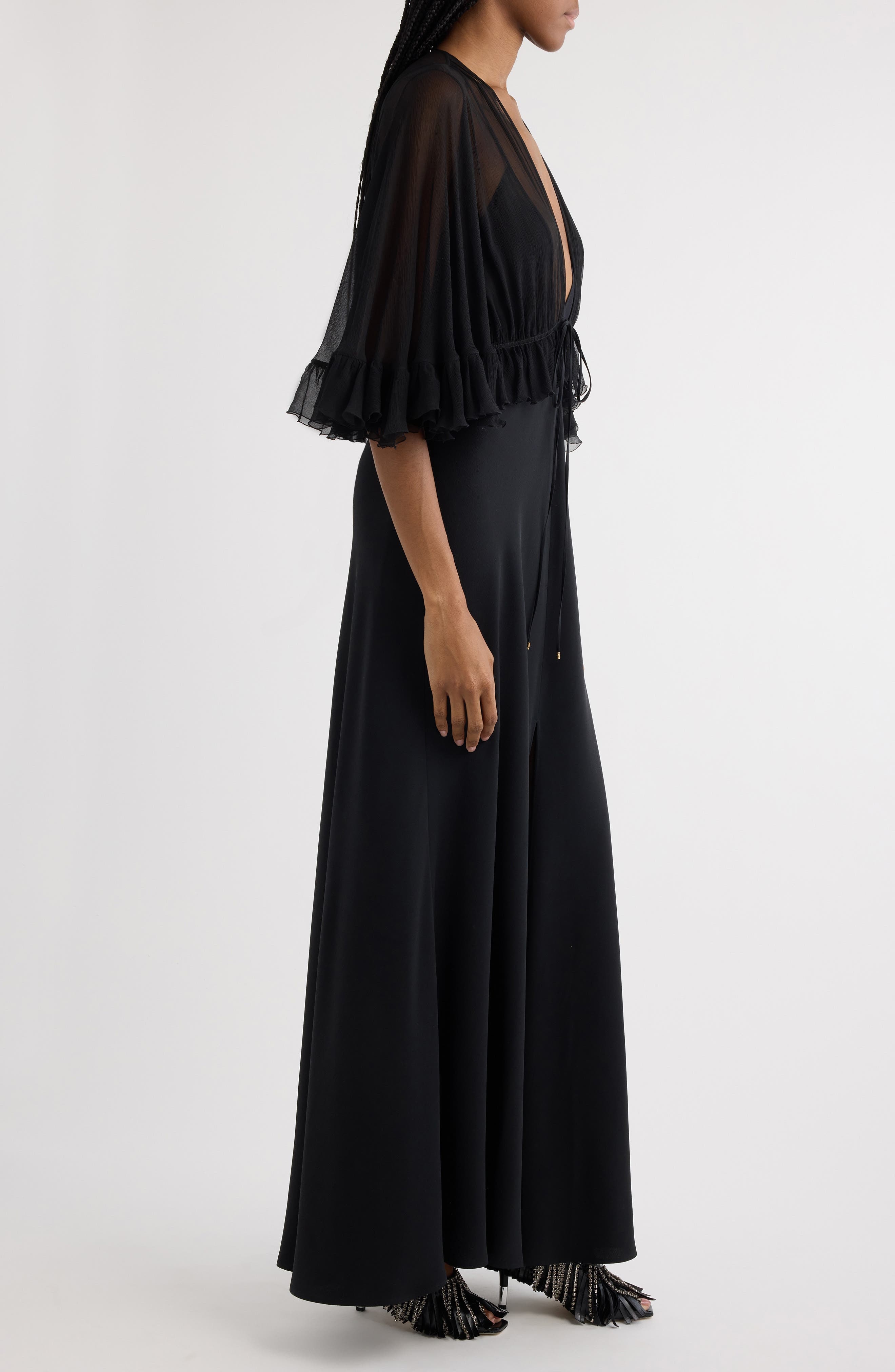 Chloé Semisheer Silk Georgette Dress in Black at Nordstrom - 3