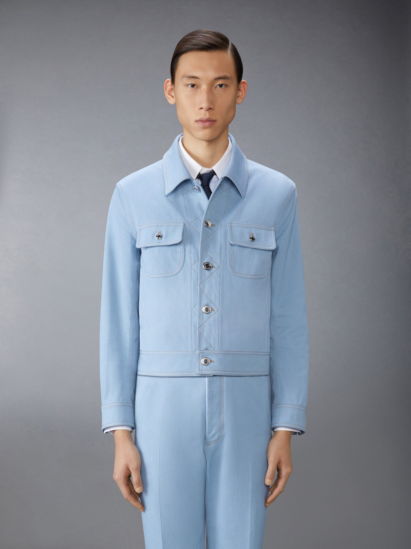 Thom Browne CONTRAST STITCH DENIM BACKSTRAP UTILITY JACKET outlook