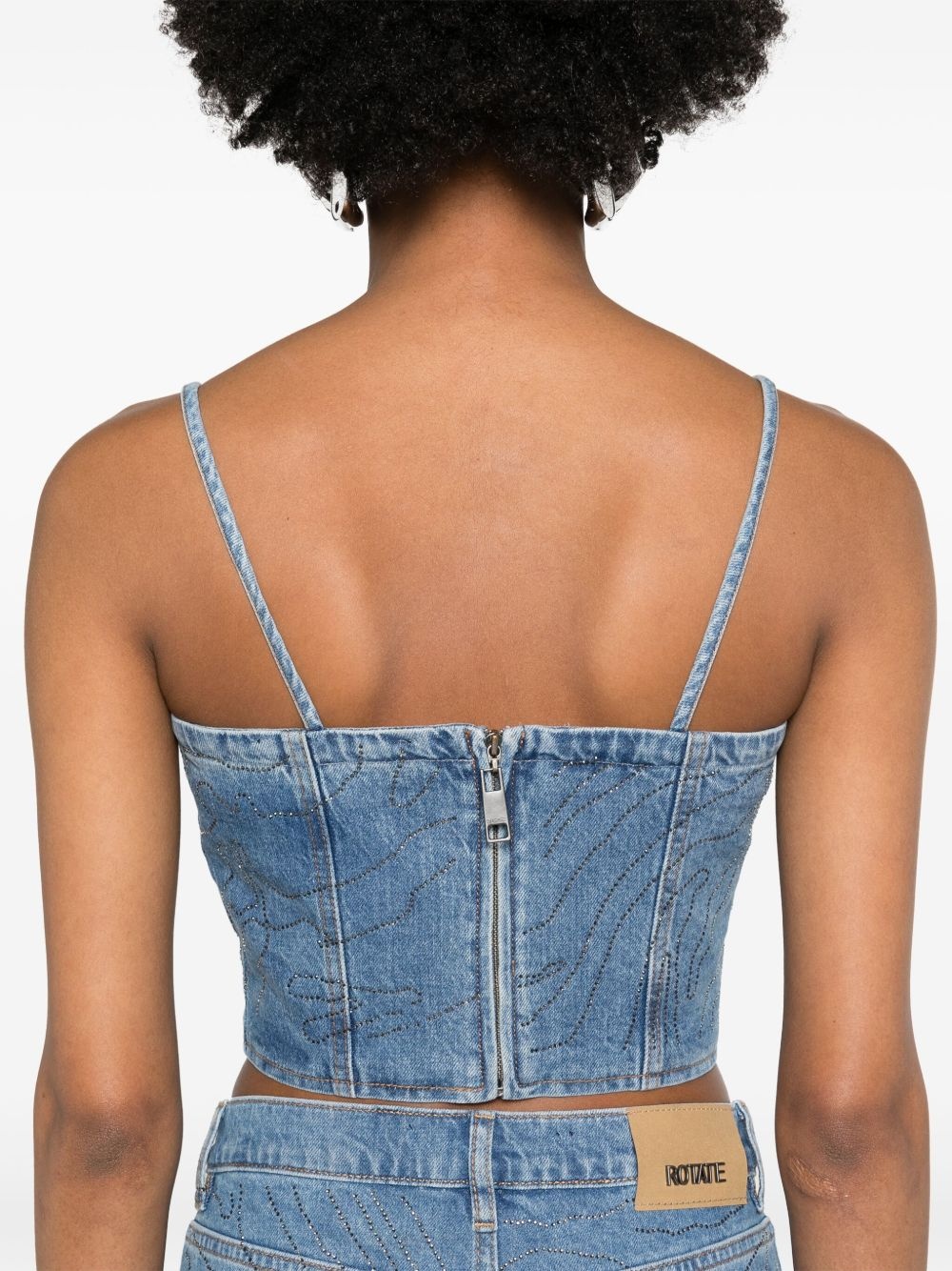 rhinestoned denim cropped top - 5