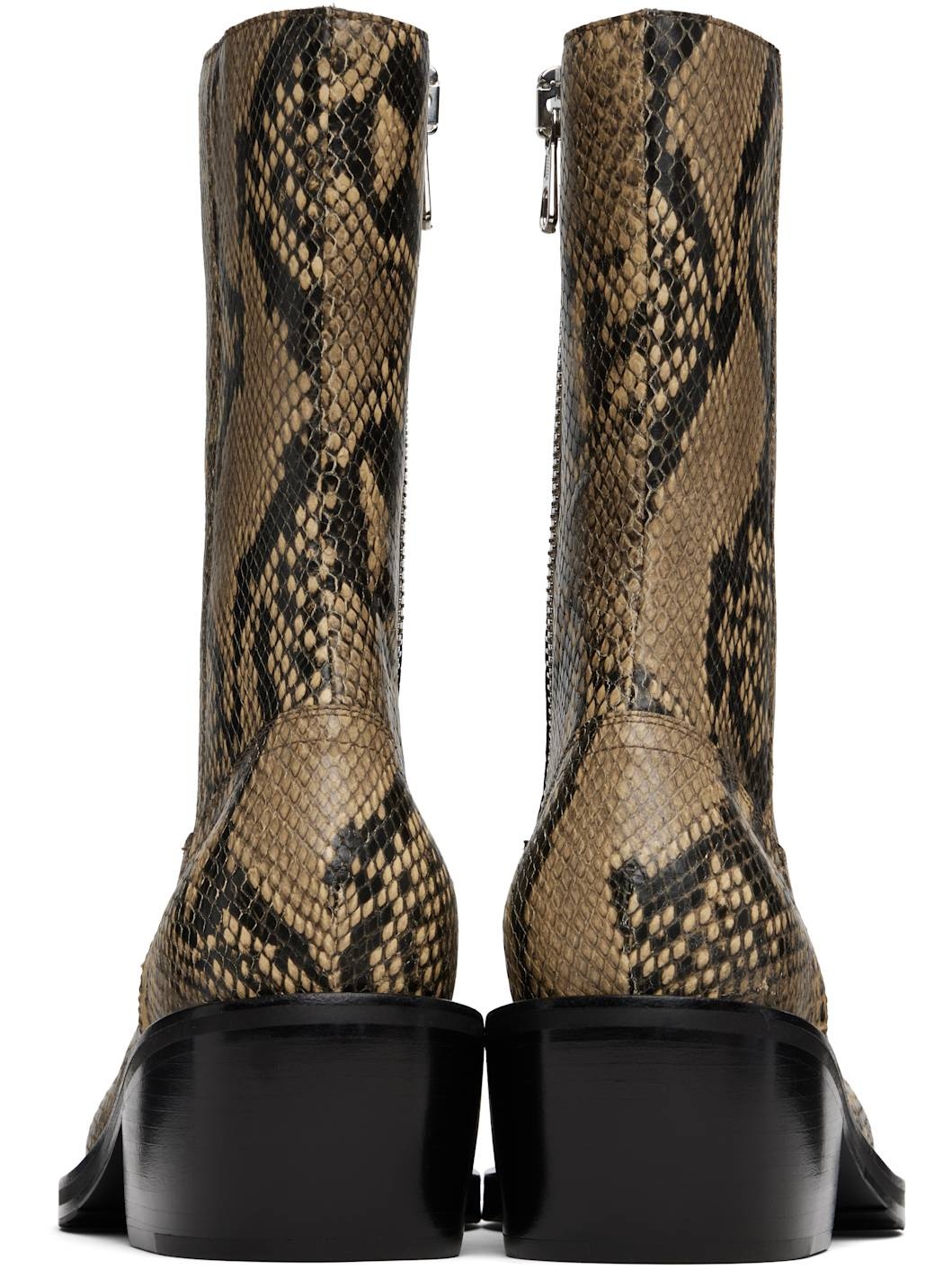Beige Snake Print Boots - 2