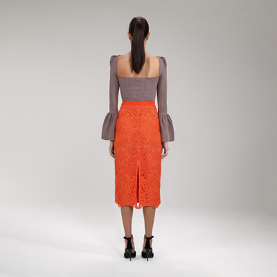 self-portrait Orange Floral Guipure Midi Skirt outlook
