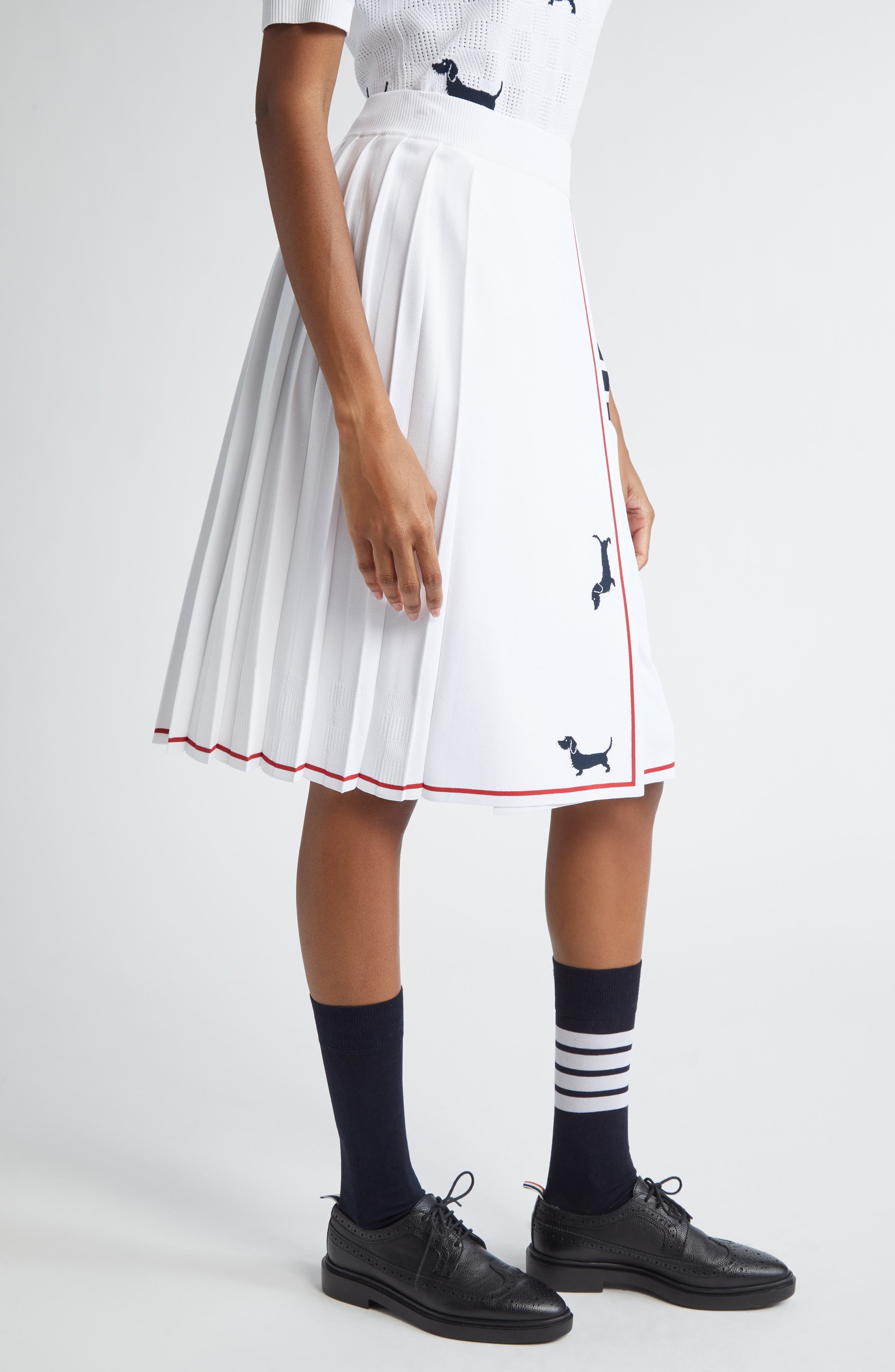 Thom Browne 4-Bar Pleated Hector Intarsia Skirt in White at Nordstrom - 4