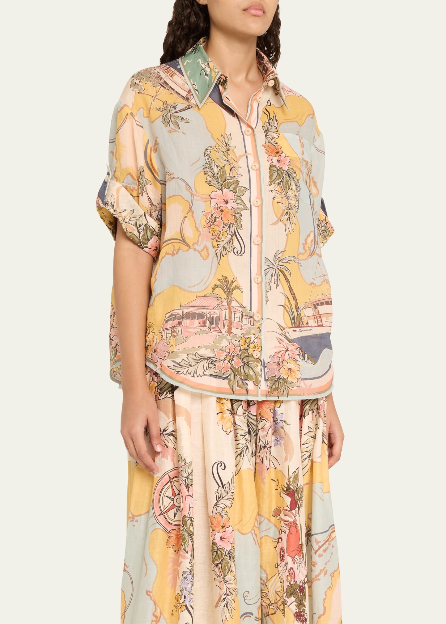 Zimmermann Tallow Nautical Map Relaxed Shirt