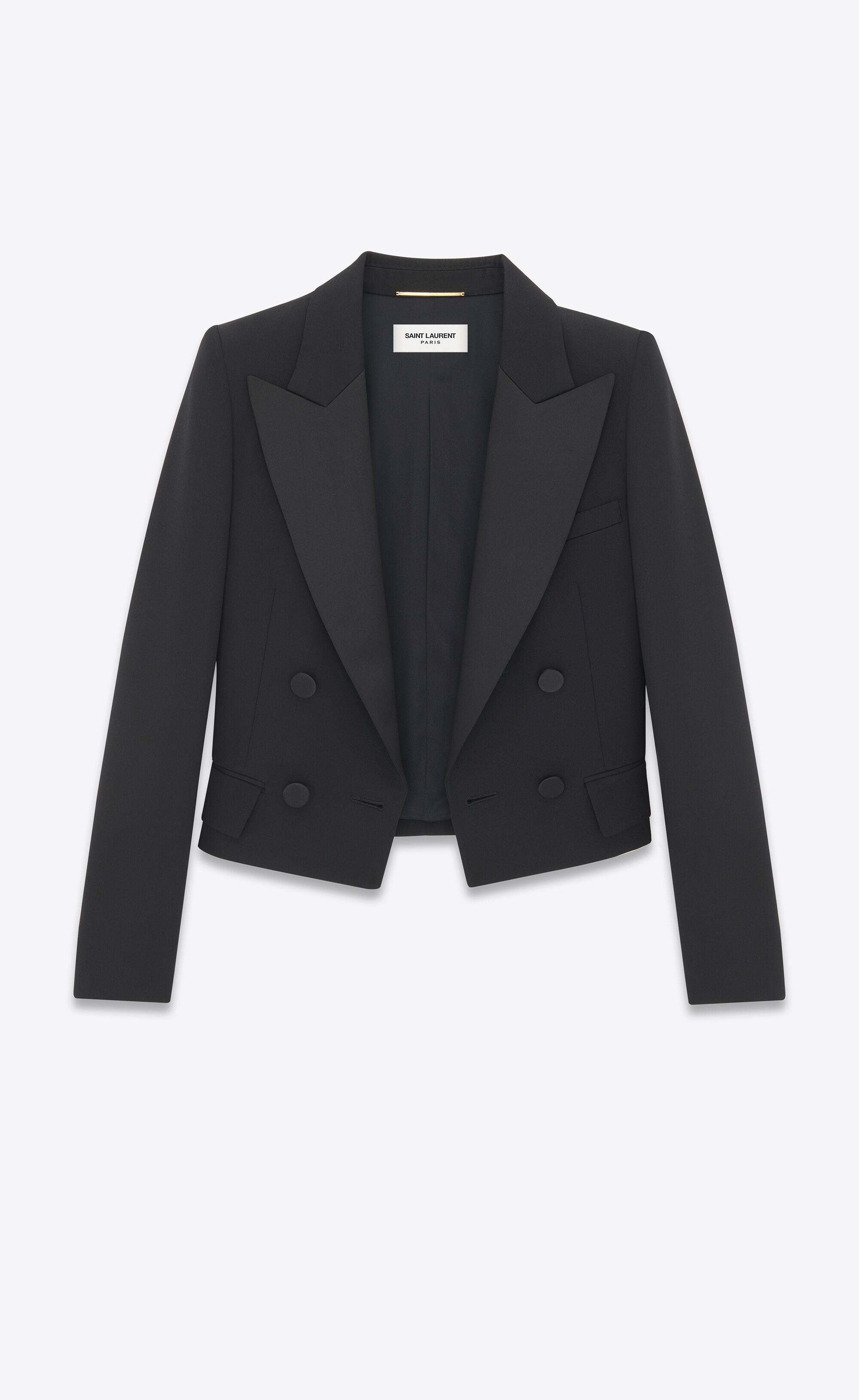 cropped tuxedo jacket in grain de poudre - 2