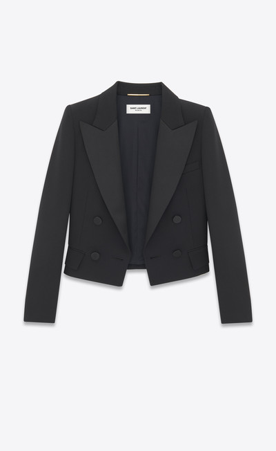 SAINT LAURENT cropped tuxedo jacket in grain de poudre outlook