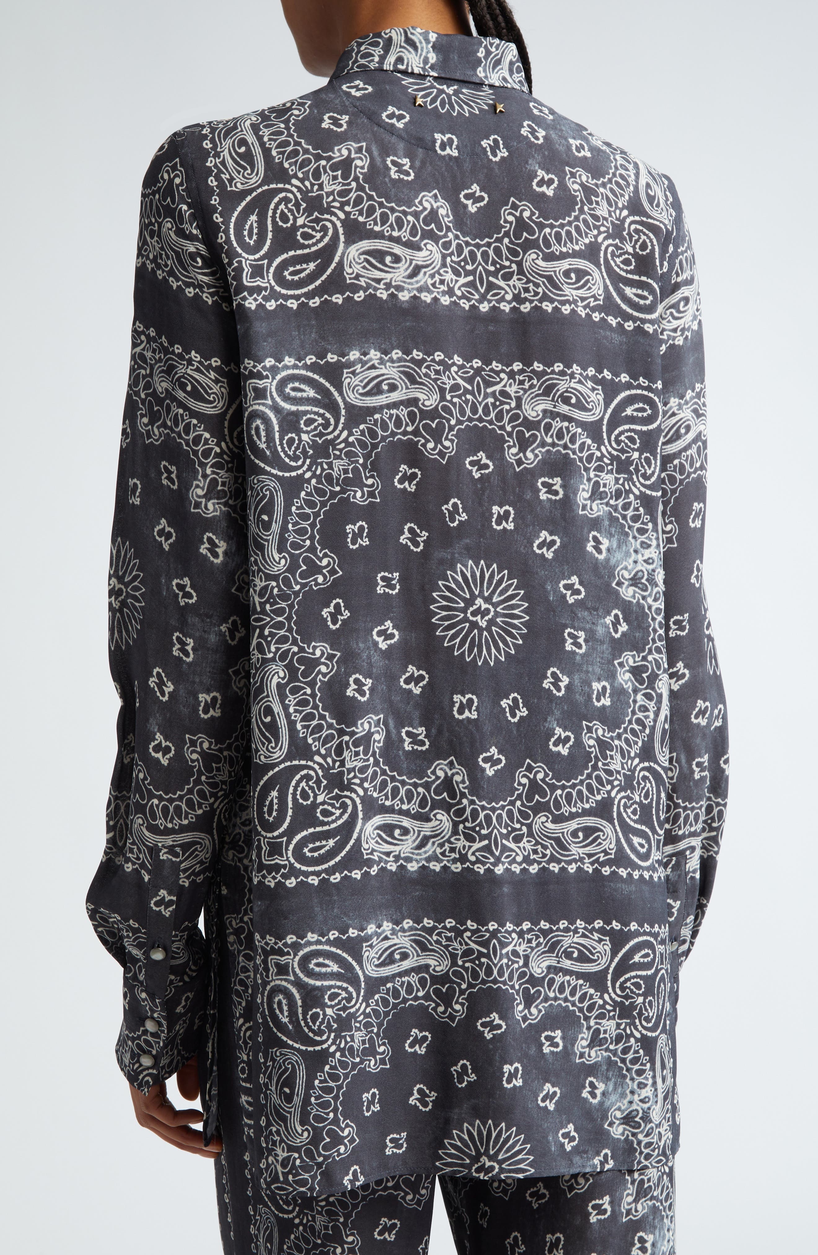 Paisley Print Oversize Button-Up Pajama Shirt - 3
