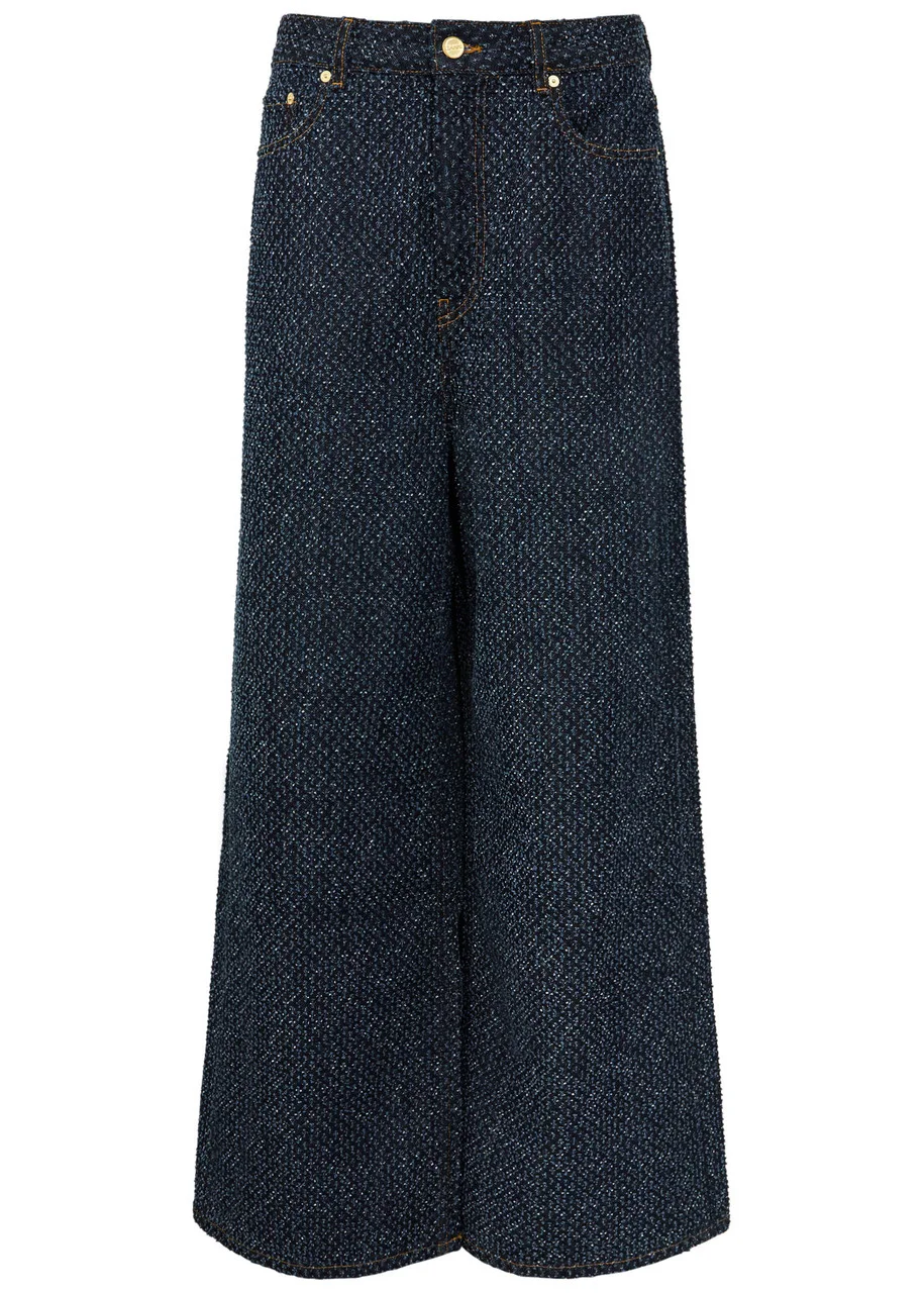 Ganni Textured Tweed Wide-leg Jeans - 1