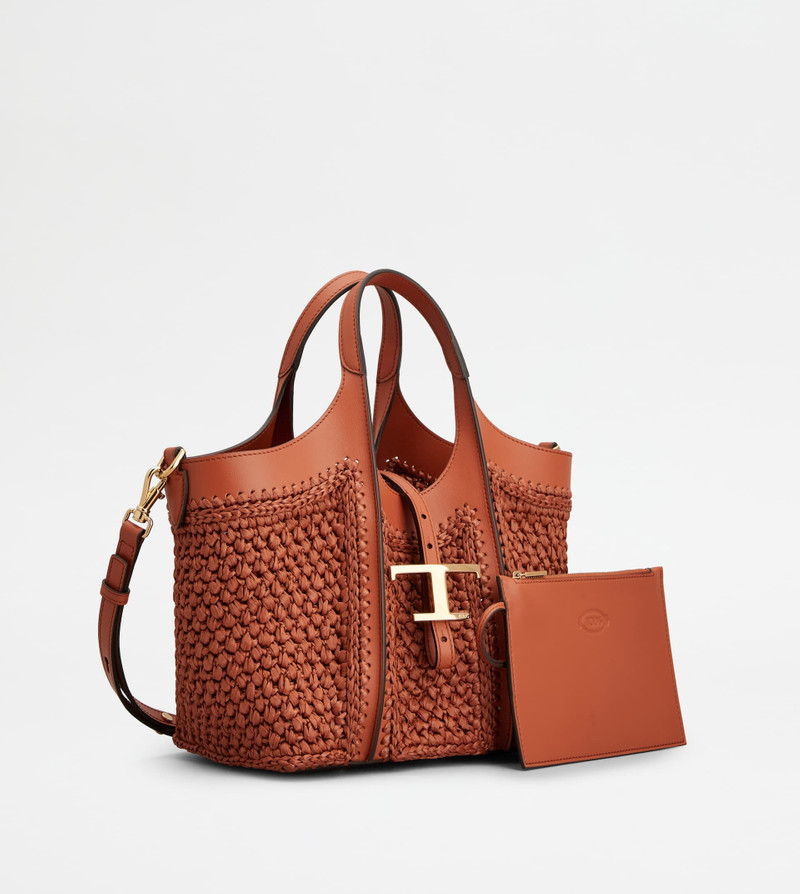 Tod's T TIMELESS SHOPPING BAG IN RAFFIA AND LEATHER MINI outlook