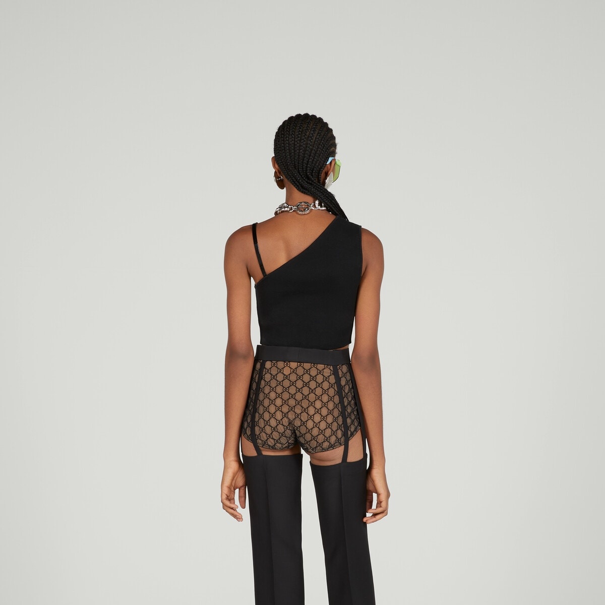Cotton and silk top with crystal G square - 7