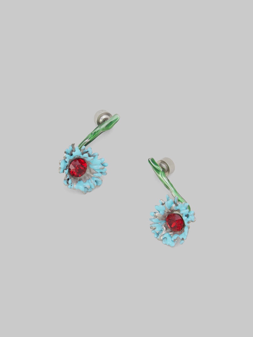 ENAMELED METAL AND STONES FLOWER POP DROP EARRINGS - 4