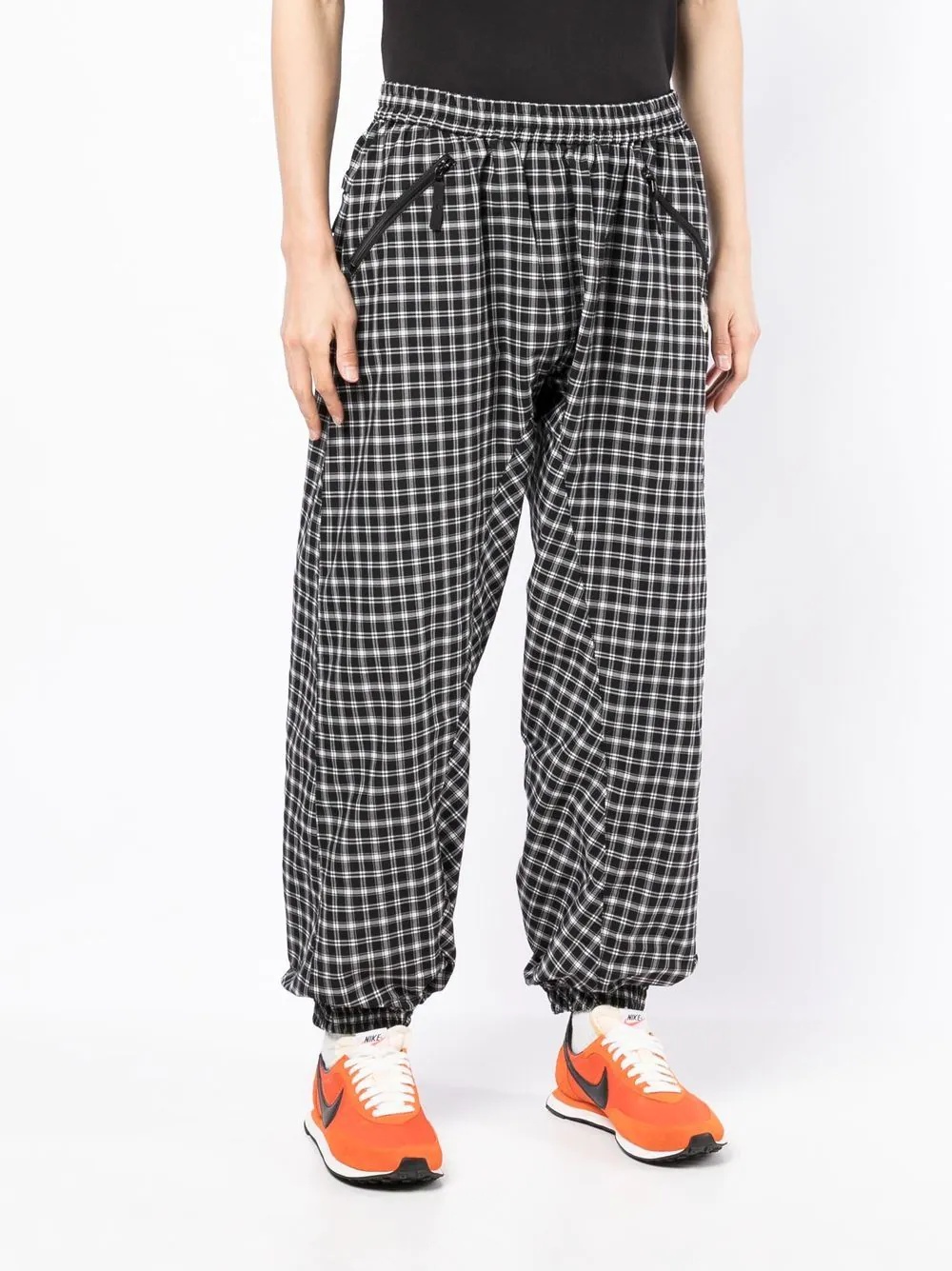 check-pattern embroidered track pants - 3