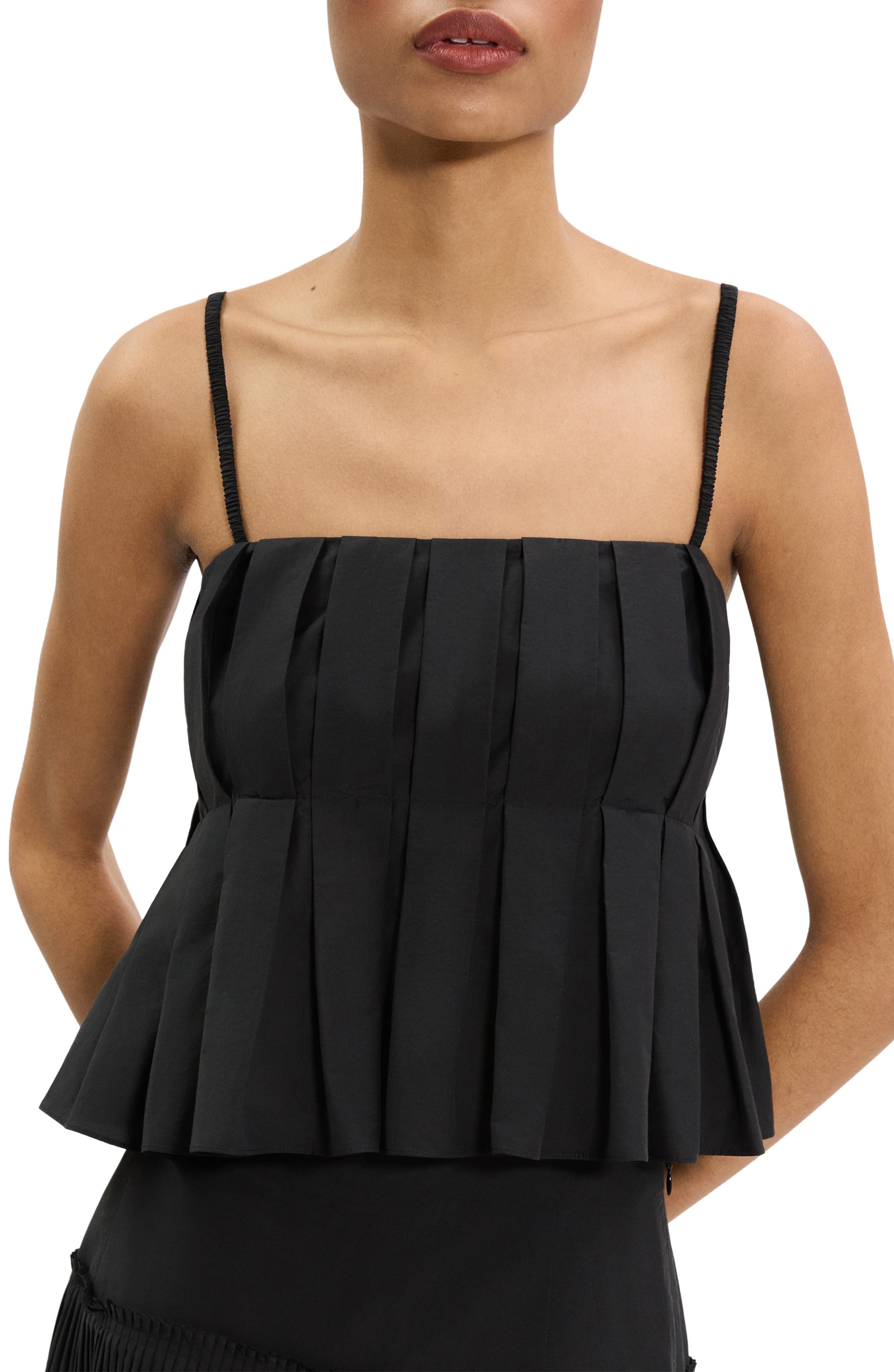 Theory Box Pleat Babydoll Camisole in Black at Nordstrom - 4
