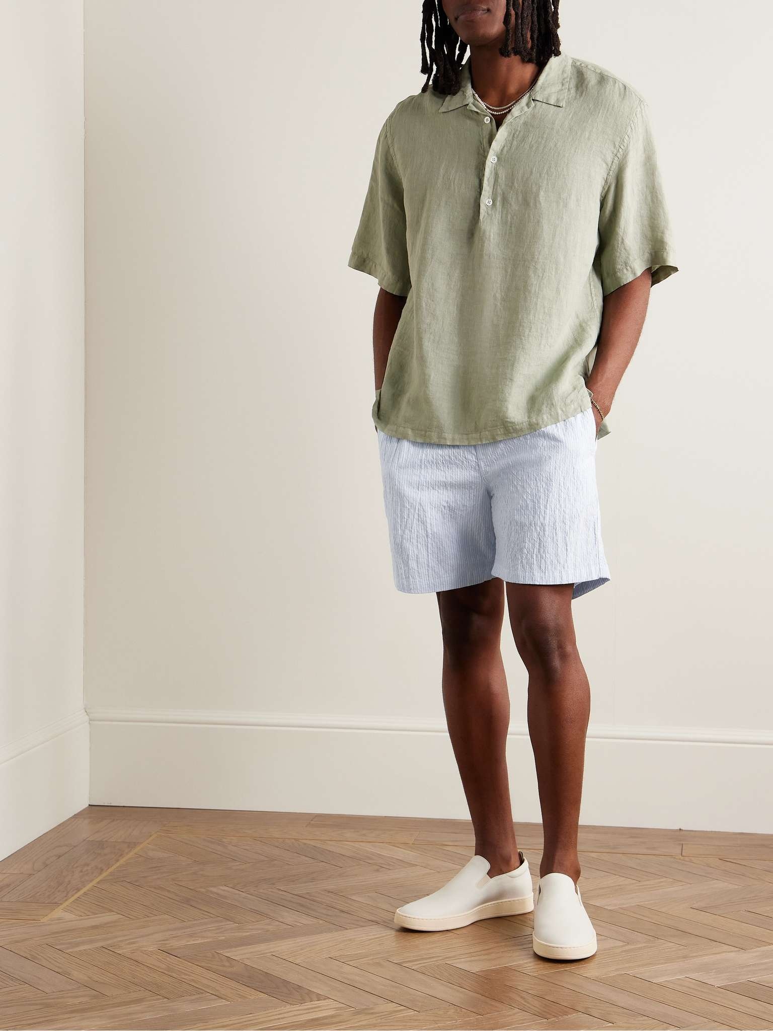 Gregor Straight-Leg Striped Cotton-Blend Seersucker Drawstring Shorts - 2