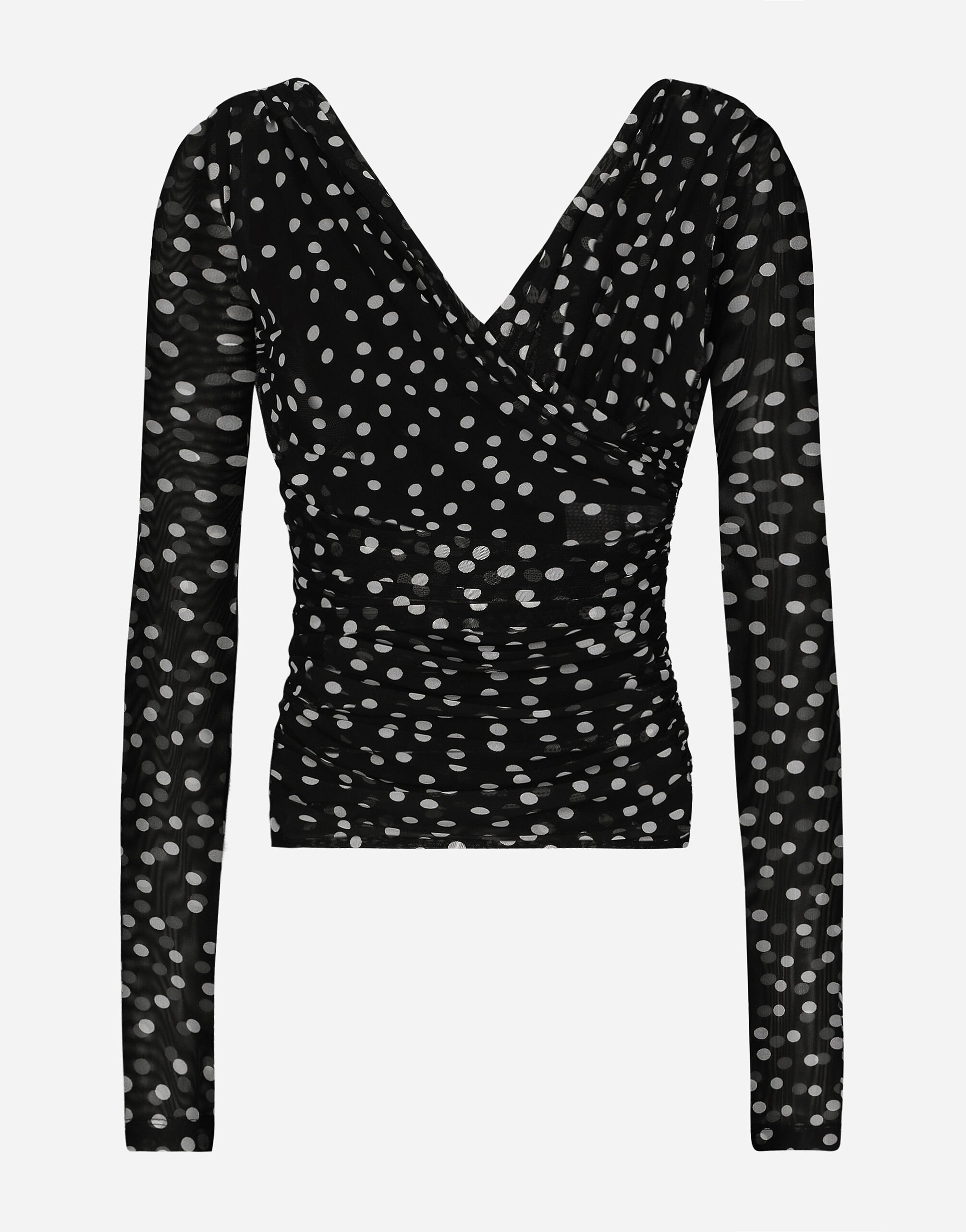Polka-dot tulle top with wrap-front neckline - 1