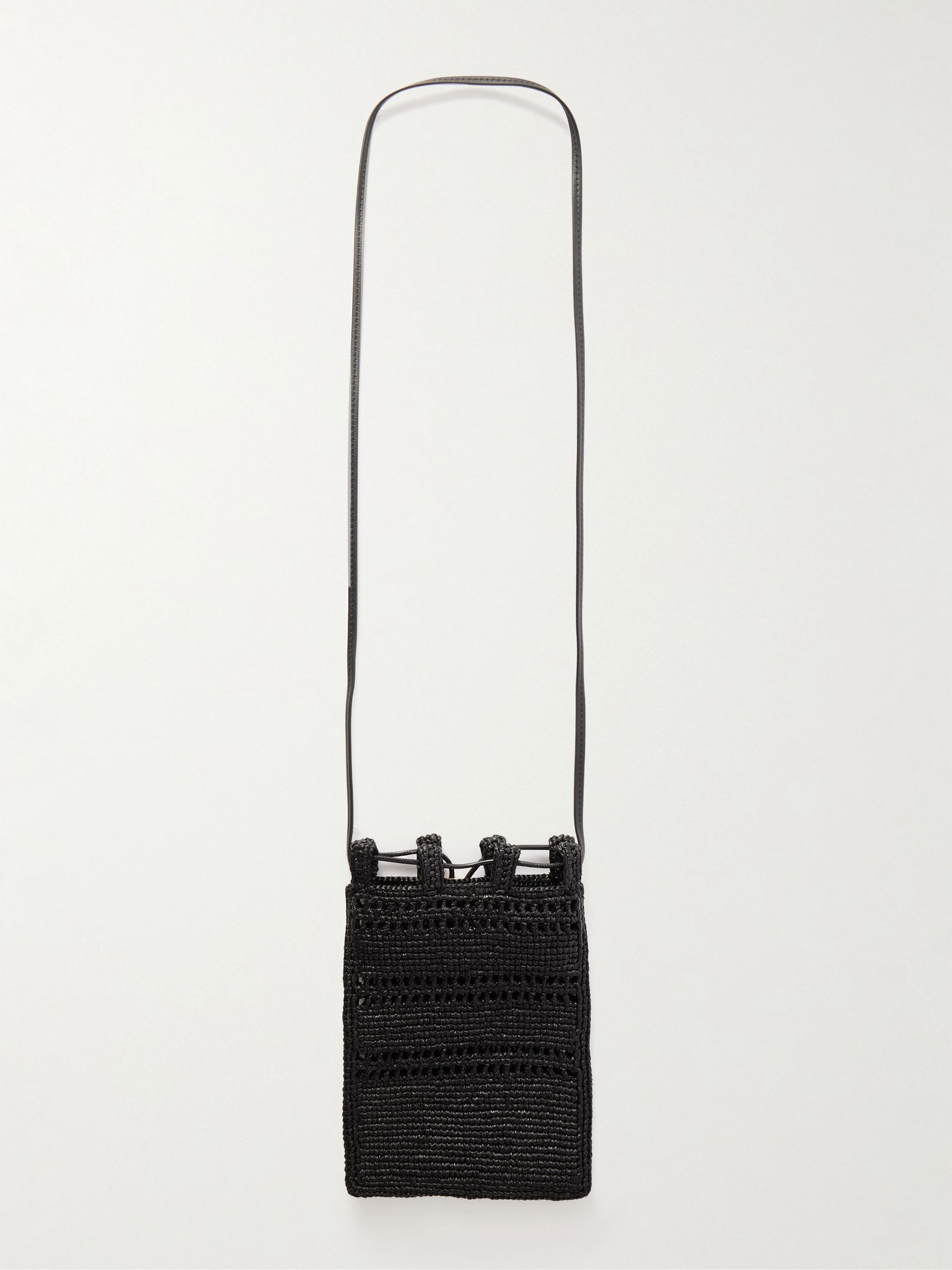 + Paula's Ibiza Leather-Trimmed Embroidered Raffia Messenger Bag Black - 3