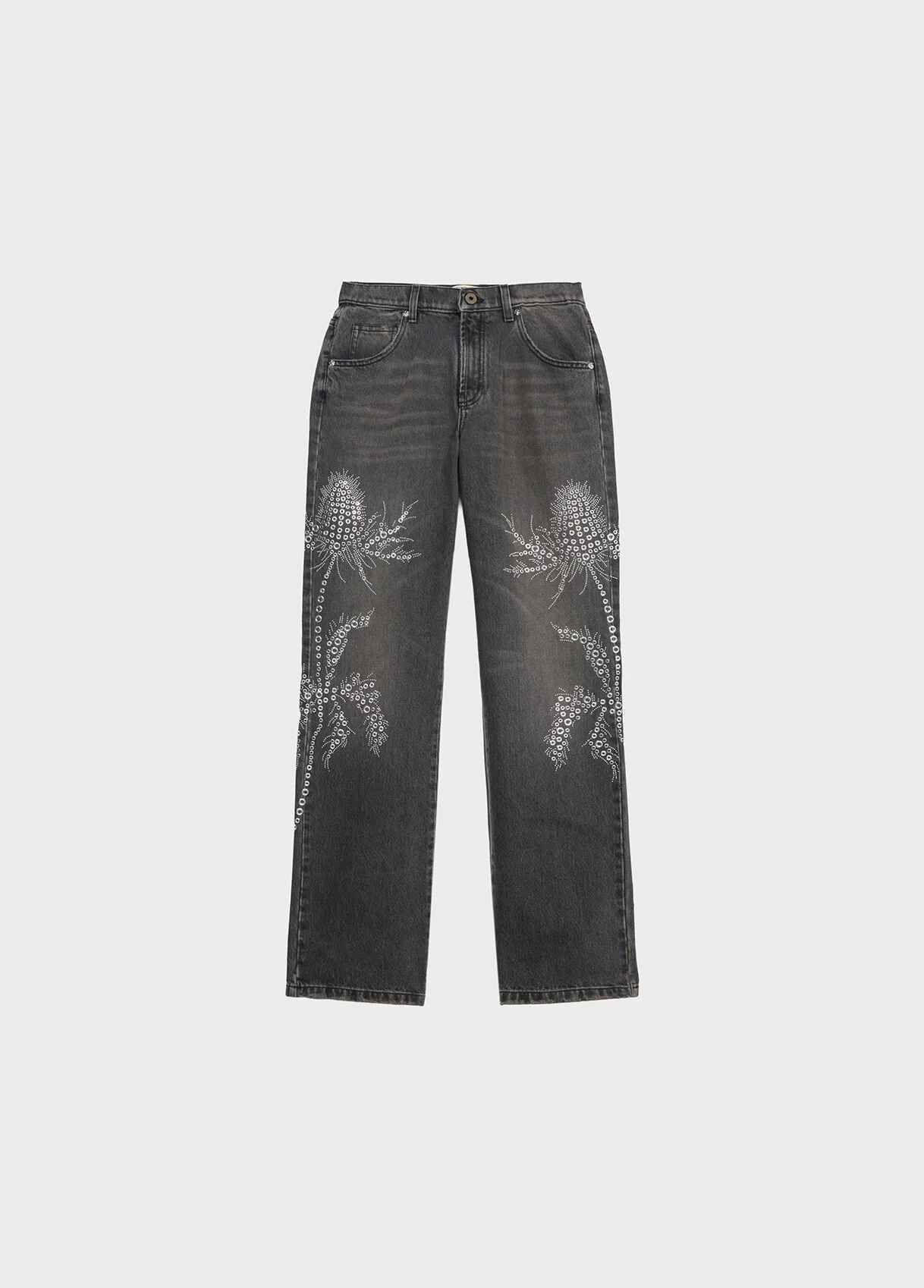 JEANS WITH EYELETS AND STUD EMBROIDERY - 1
