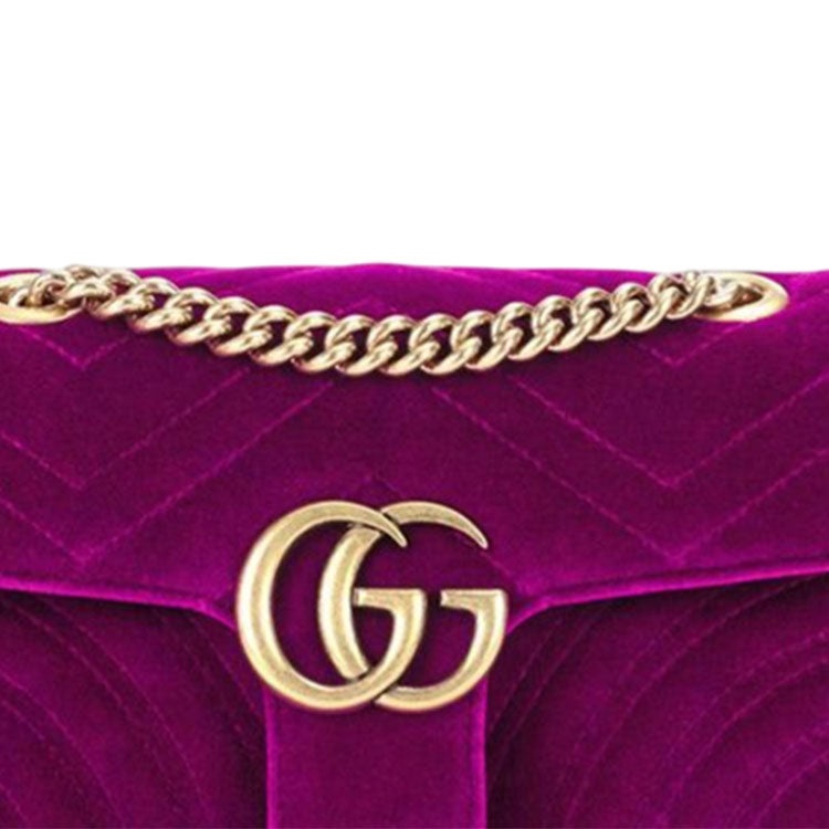 (WMNS) Gucci GG Marmont Gold Logo Velvet Chain Shoulder Messenger Bag Small Purple Red Classic 44349 - 4