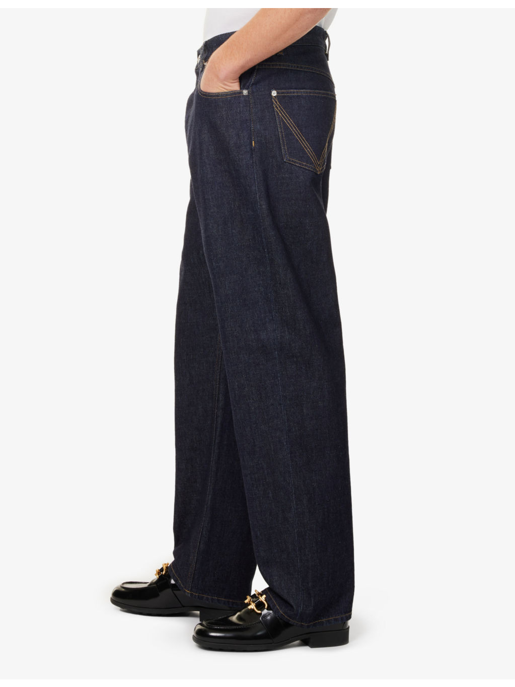 Brand-patch contrast-stitching wide-leg regular-fit wool trousers - 3