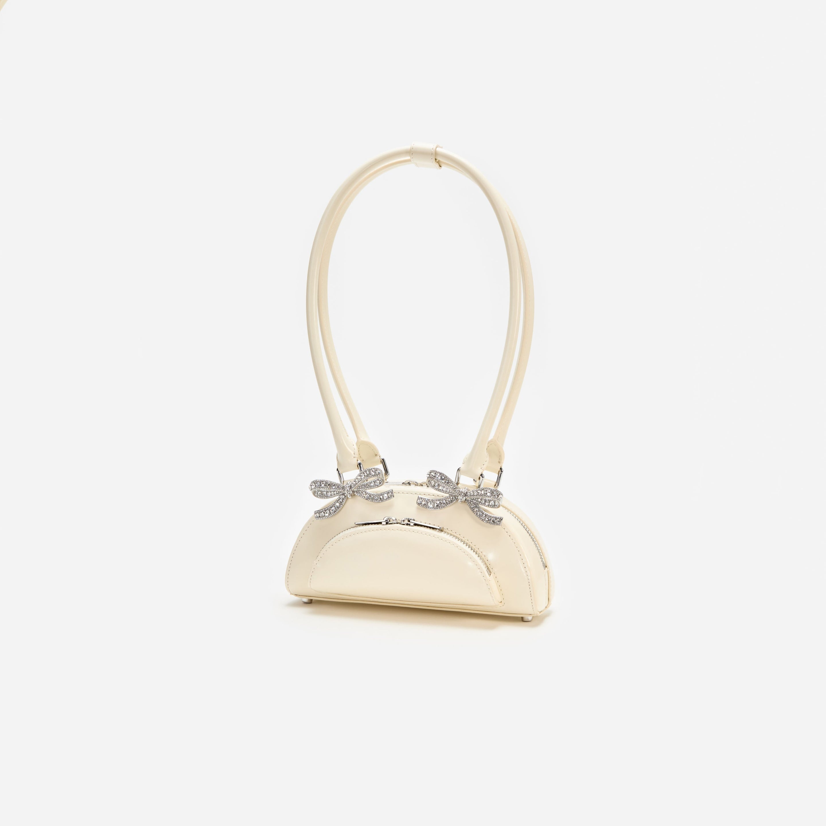 Cream Leather Curved Mini Shoulder Bag - 2