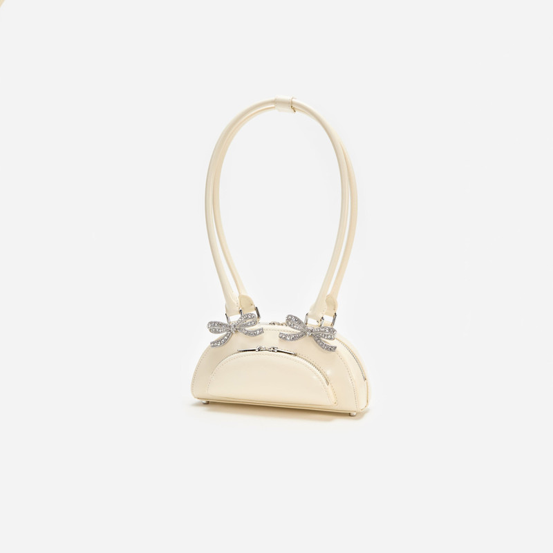 self-portrait Cream Leather Curved Mini Shoulder Bag outlook