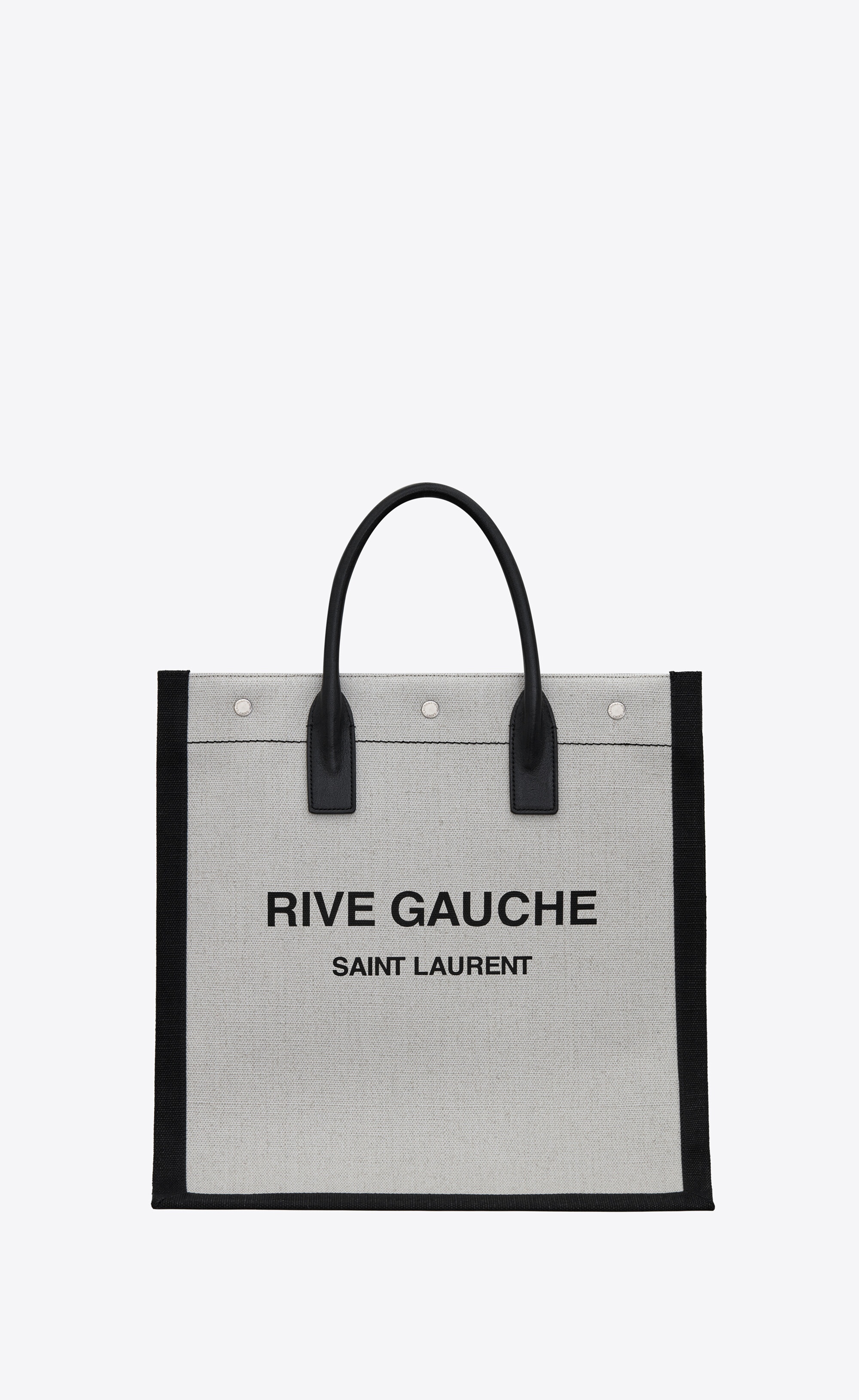 rive gauche north/south tote bag in printed linen and leather - 1