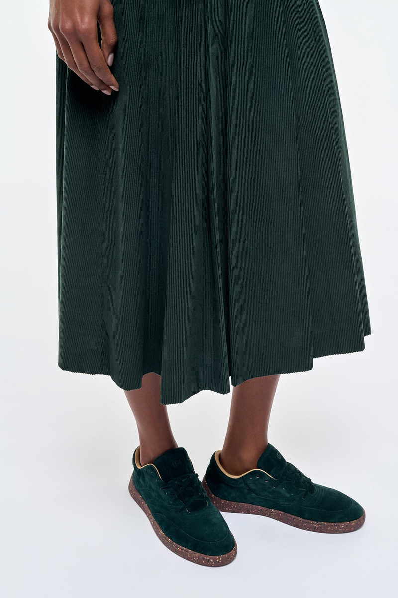 Wesley Pleated Midi Skirt in English Green Sea Island Cotton Corduroy 6