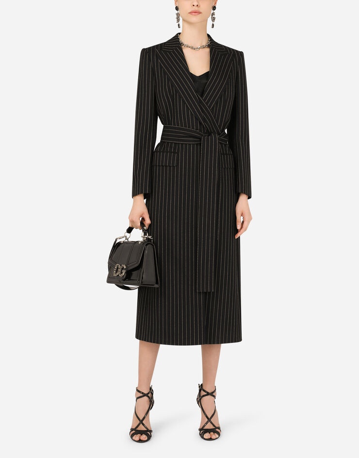 Pinstripe woolen robe coat - 6