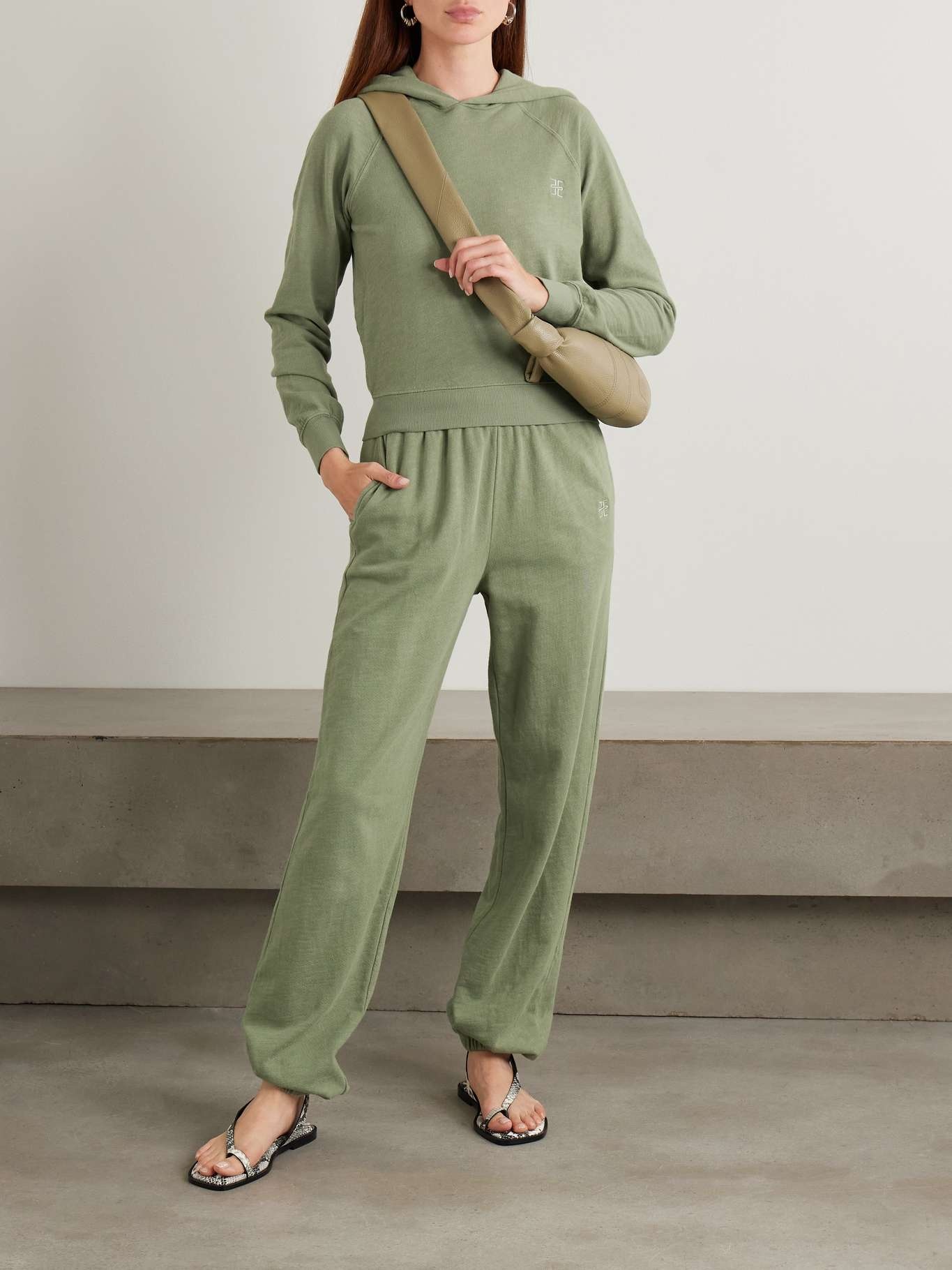 Vinny embroidered cotton-jersey track pants Sage green - 2