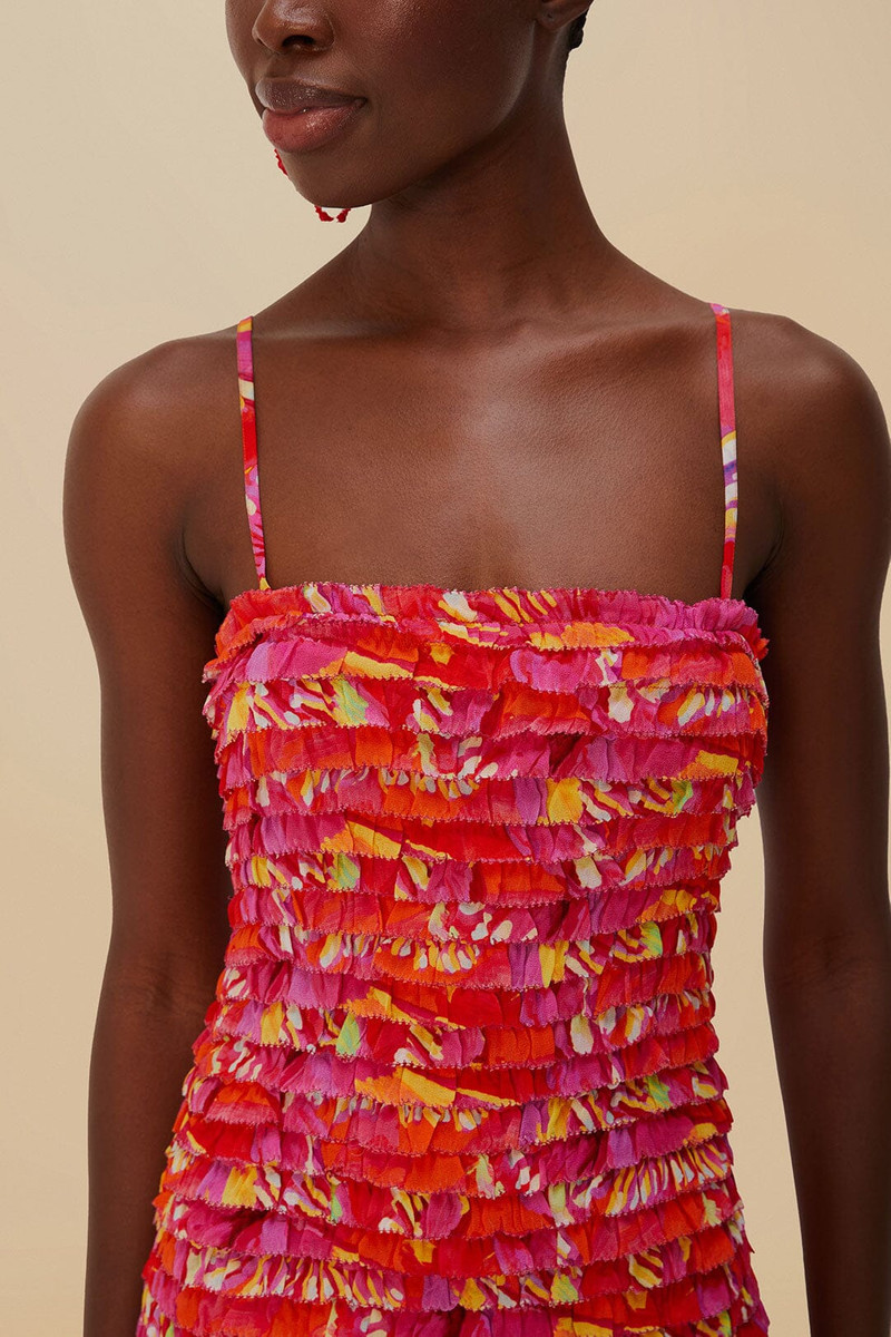 Orange Flying Birds Strapless Midi Dress 6