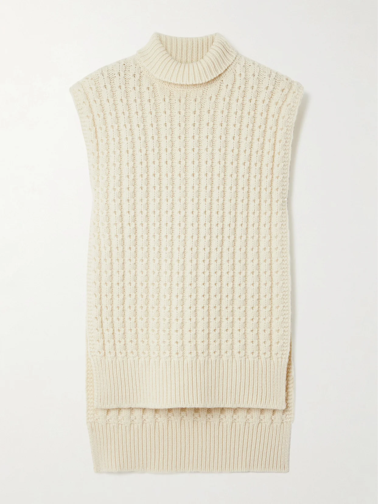 Oversized Belted Ribbed Wool Turtleneck Sweater Vest - 1