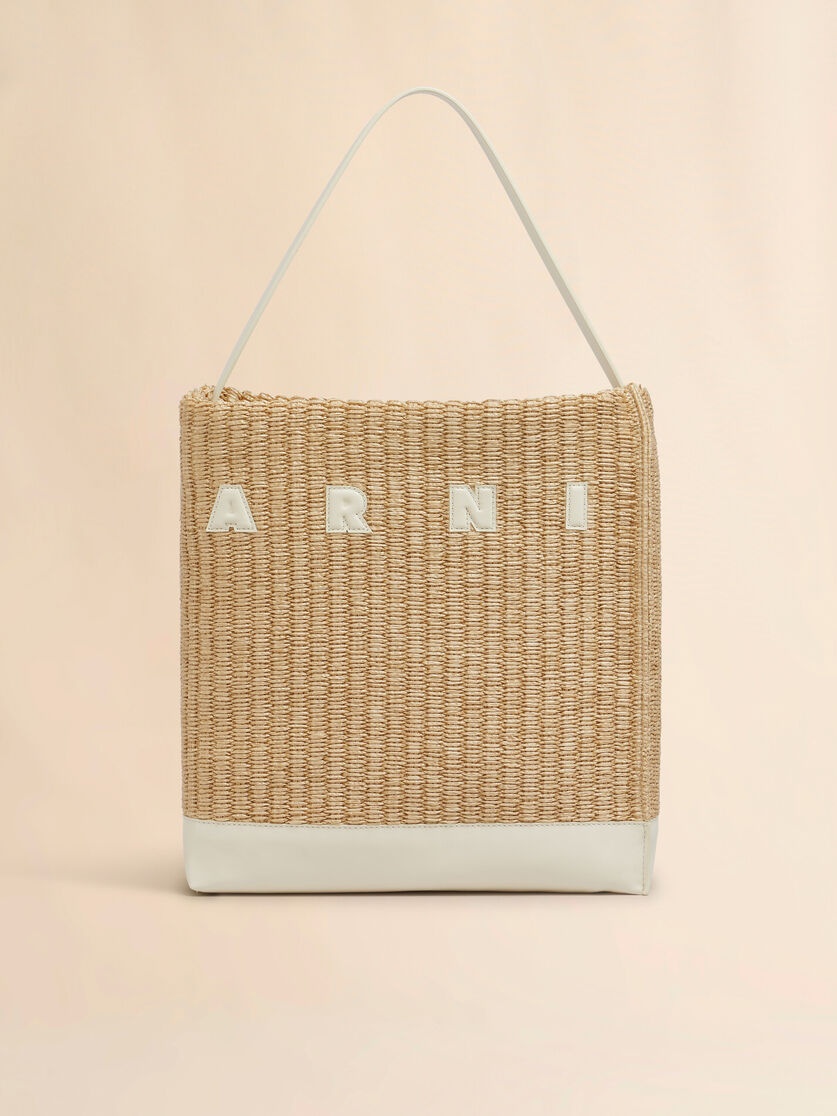 MEDIUM NATURAL WOVEN FABRIC MUSEO HOBO BAG WITH LEATHER PATCHES - 6