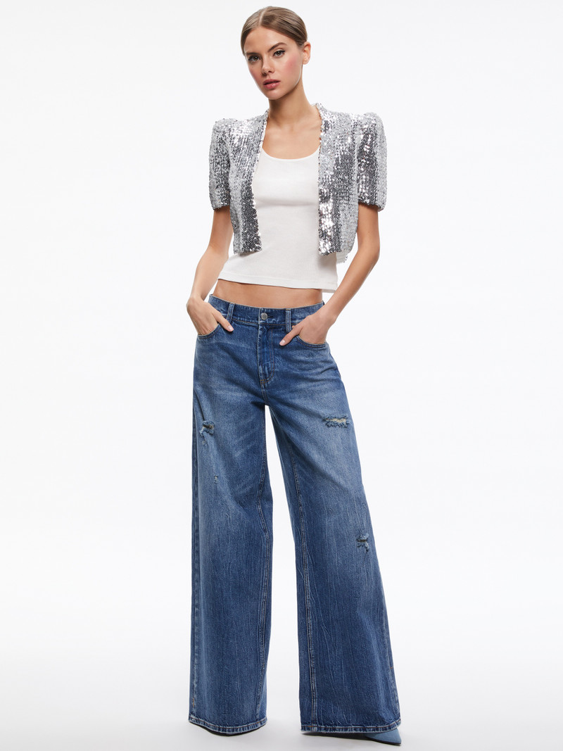 Alice + Olivia SHERRYL SEQUIN EMEBLLISHED CROPPED JACKET outlook